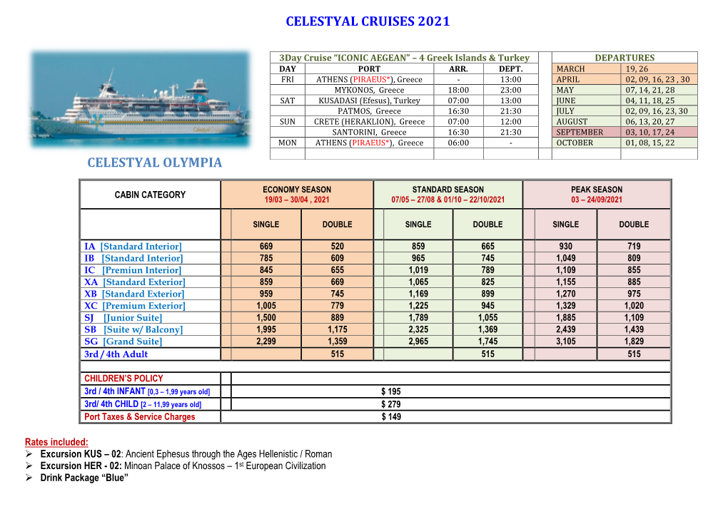 Celestyal Cruises 2021 Celestyal Olympia