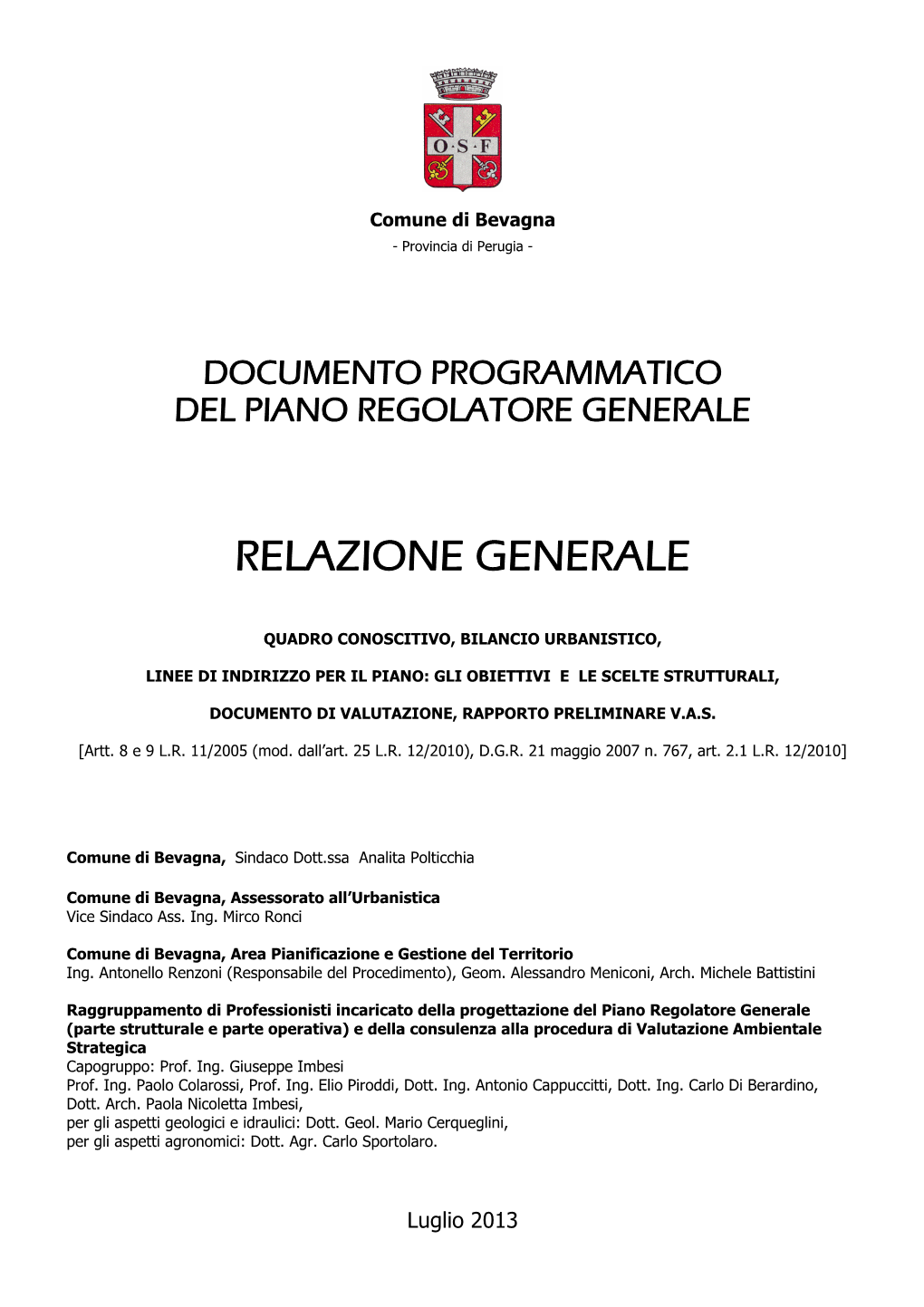 Documento Programmatico Del Piano Regolatore Generale