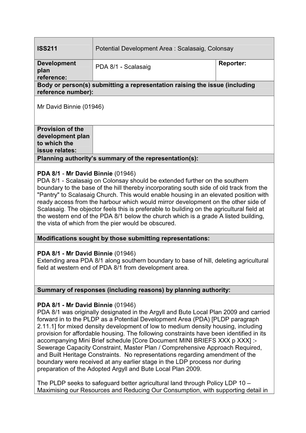 ISS211 Potential Development Area : Scalasaig, Colonsay Development Plan Reference