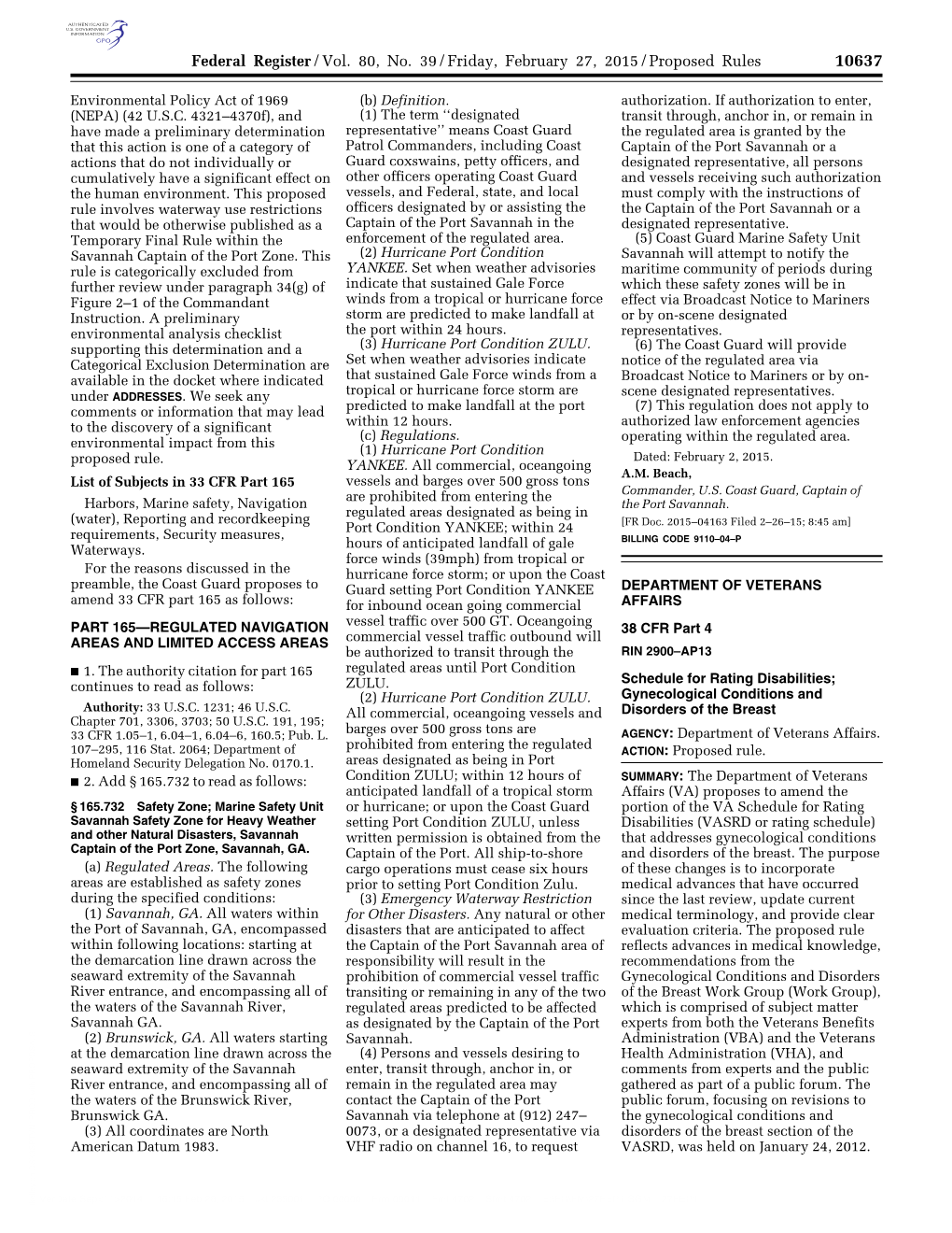 Federal Register/Vol. 80, No. 39/Friday, February 27, 2015