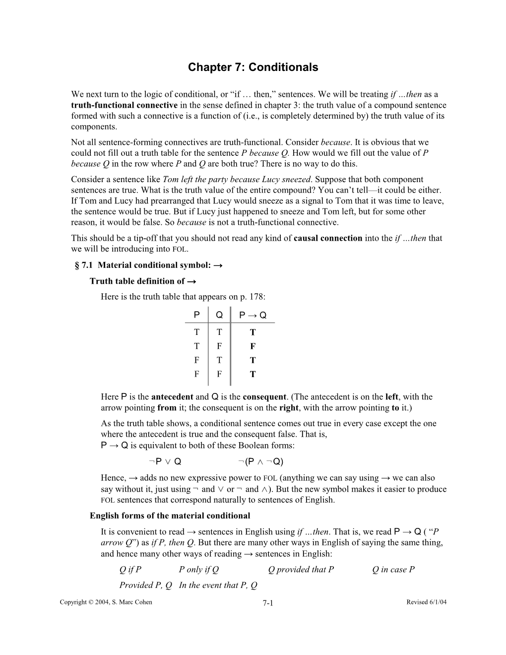 Chapter 7: Conditionals