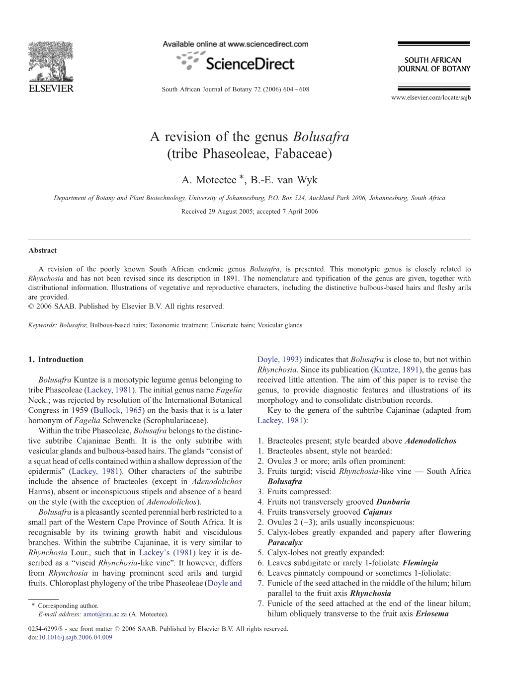 A Revision of the Genus Bolusafra (Tribe Phaseoleae, Fabaceae) ⁎ A