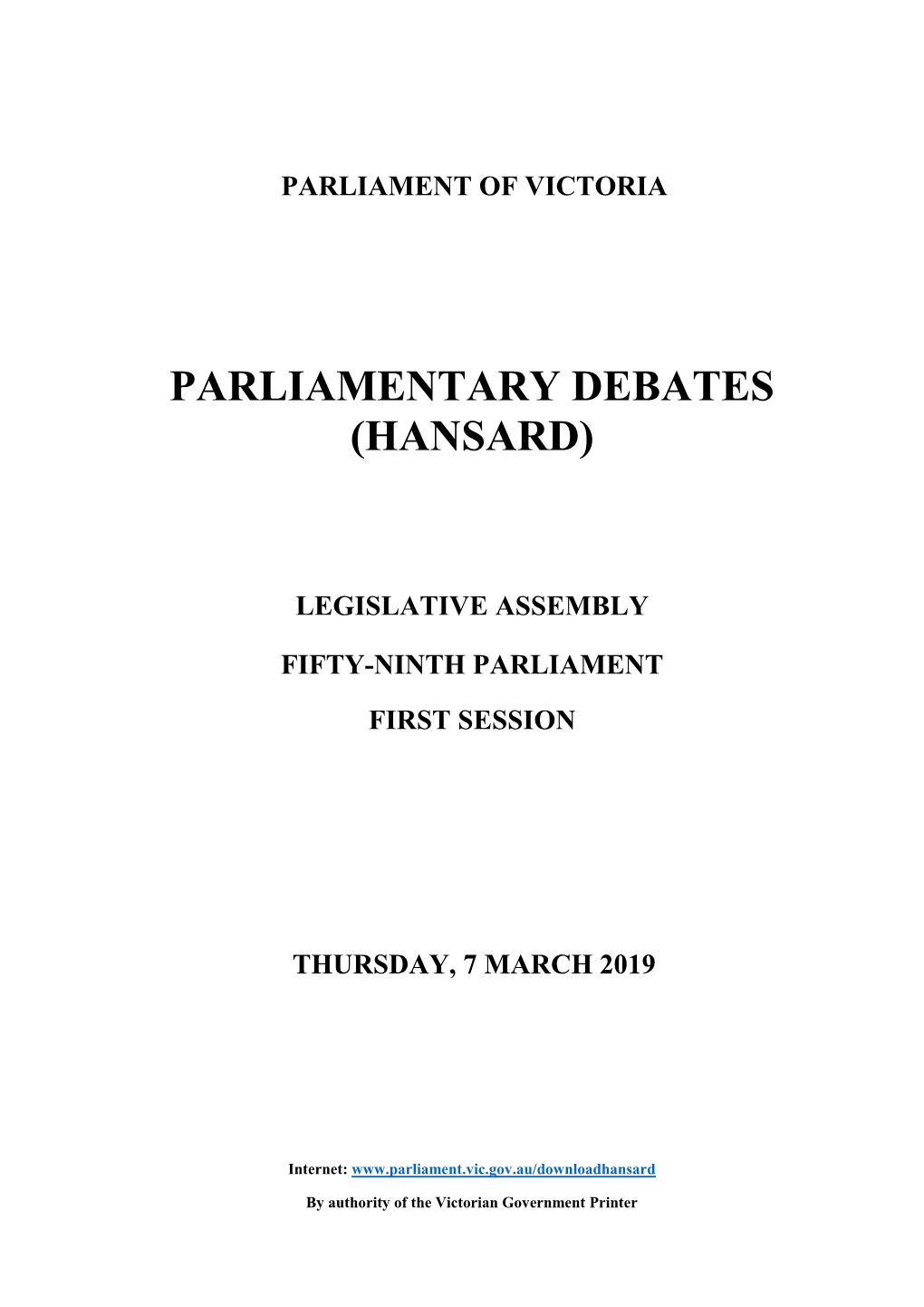 Parliament of Victoria Parliamentary Debates (Hansard)