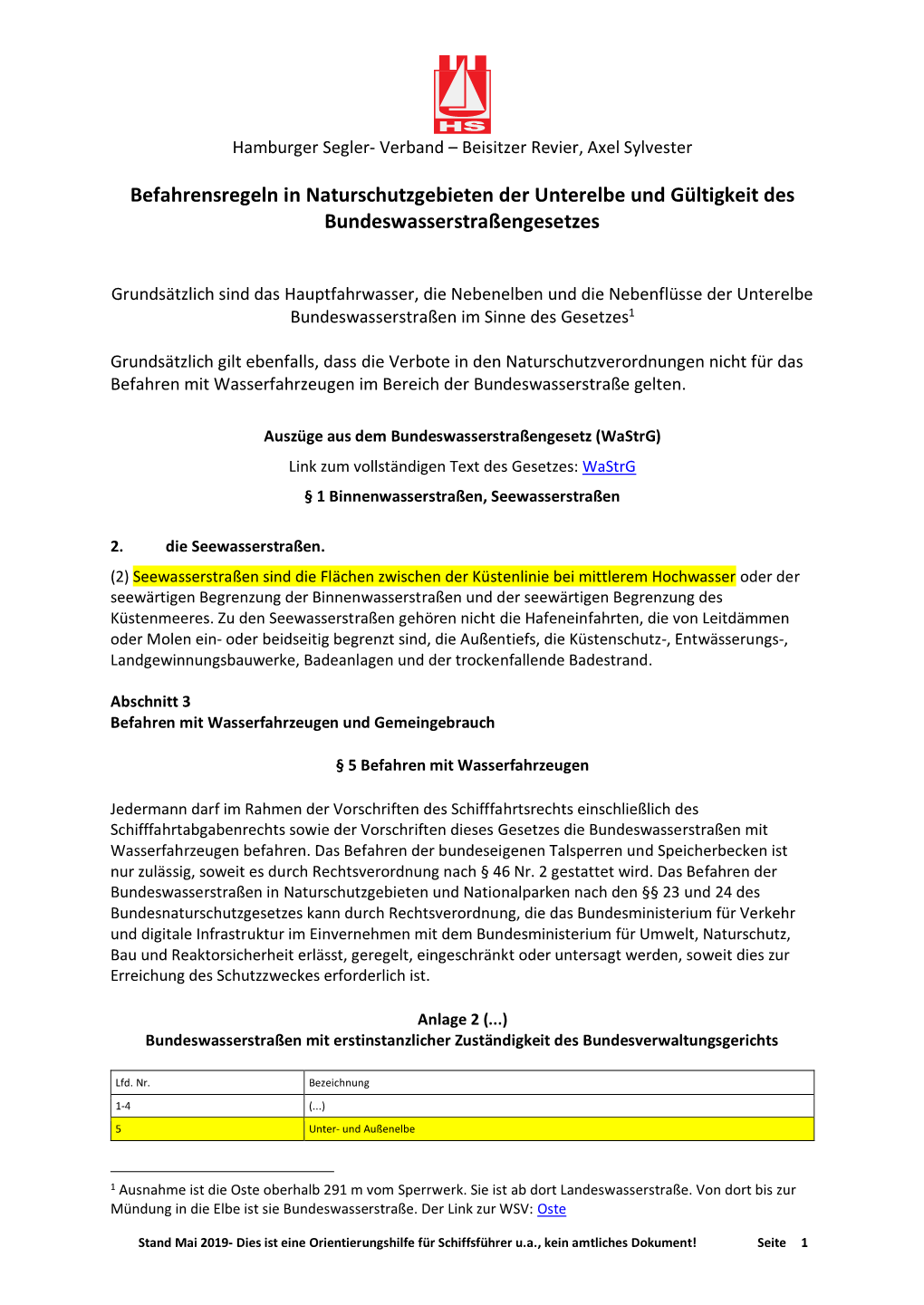 Befahrensregeln in Naturschutzgebieten Der Unterelbe Und Gültigkeit Des Bundeswasserstraßengesetzes