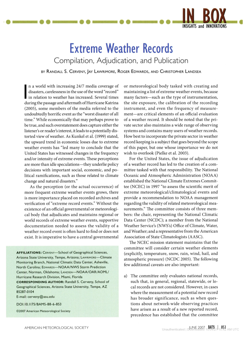 Downloaded 10/04/21 10:42 AM UTC Can Review Such Records As a Means of Addressing to Understand How Climate Is Changing, in Addition These Broader Issues