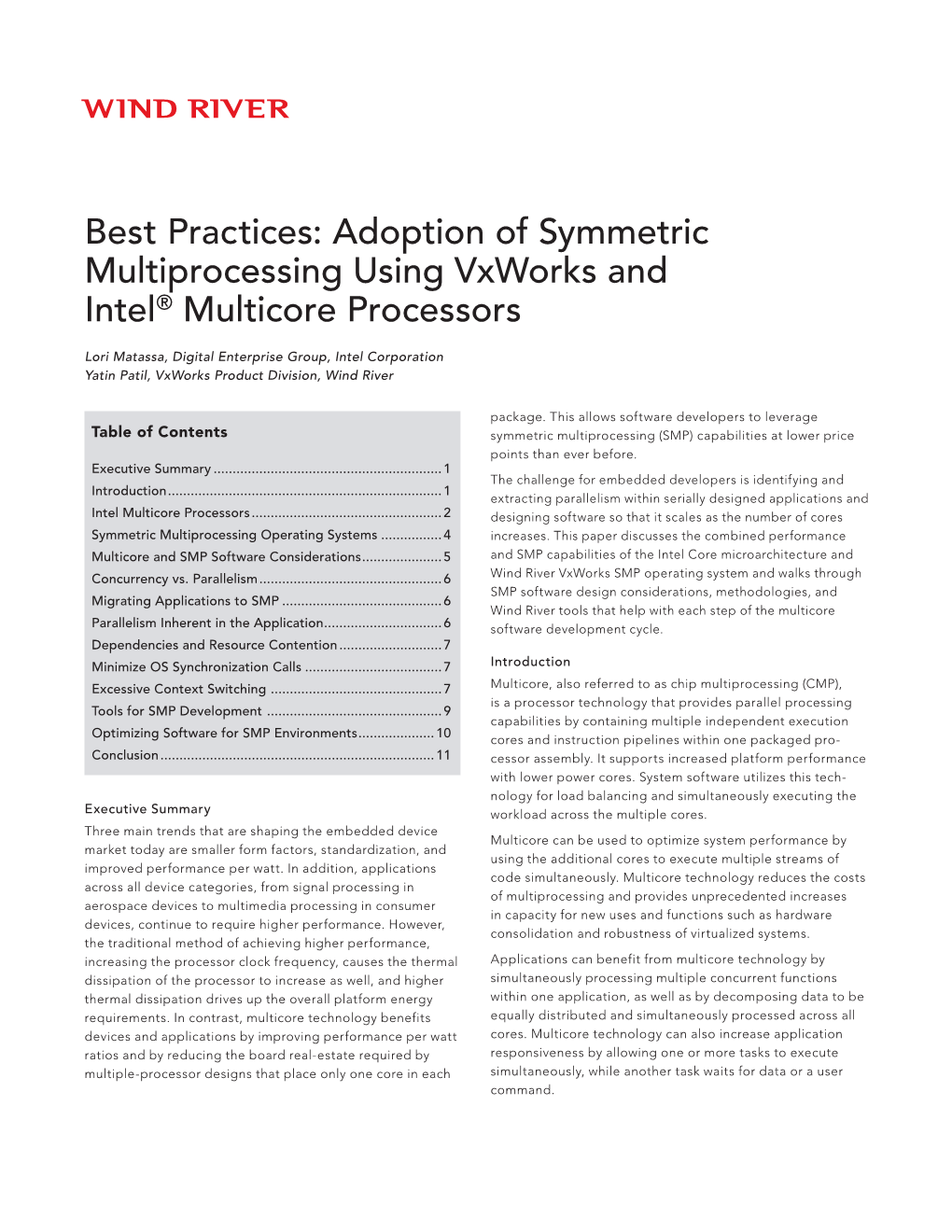 Best Practices: Adoption of Symmetric Multiprocessing Using Vxworks and Intel® Multicore Processors