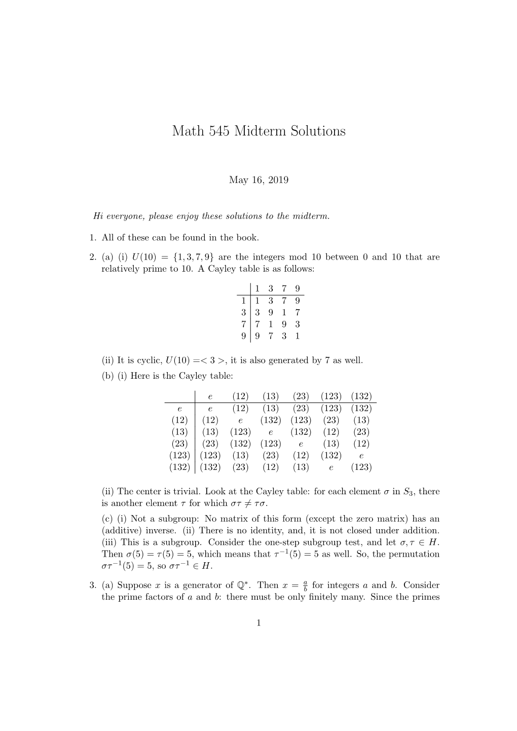 Math 545 Midterm Solutions