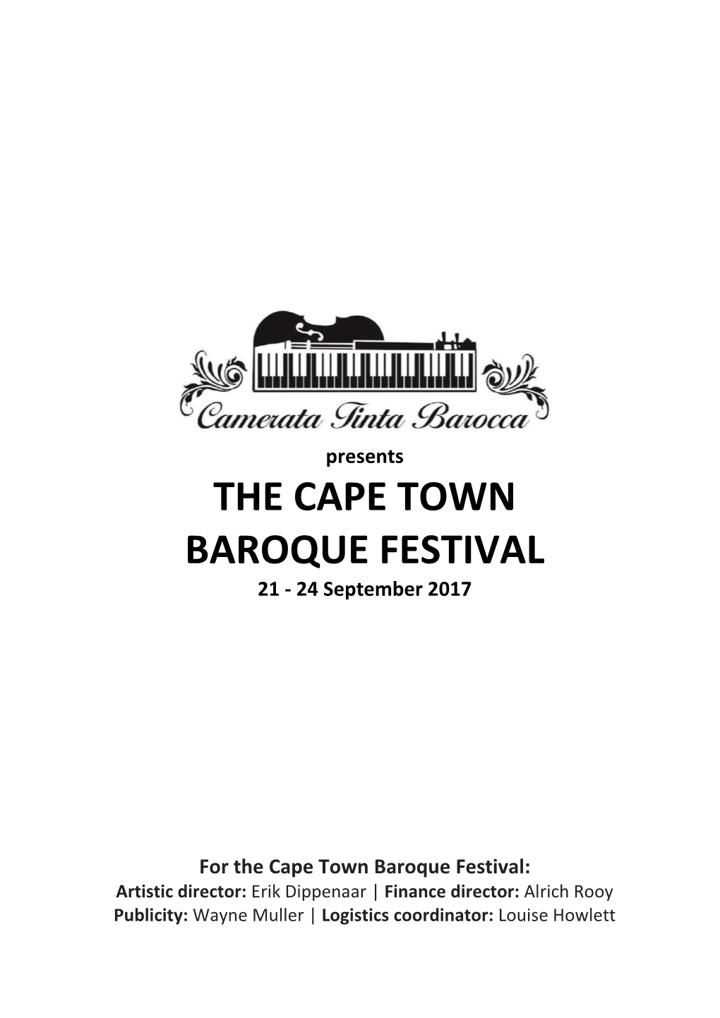 THE CAPE TOWN BAROQUE FESTIVAL 21 - 24 September 2017