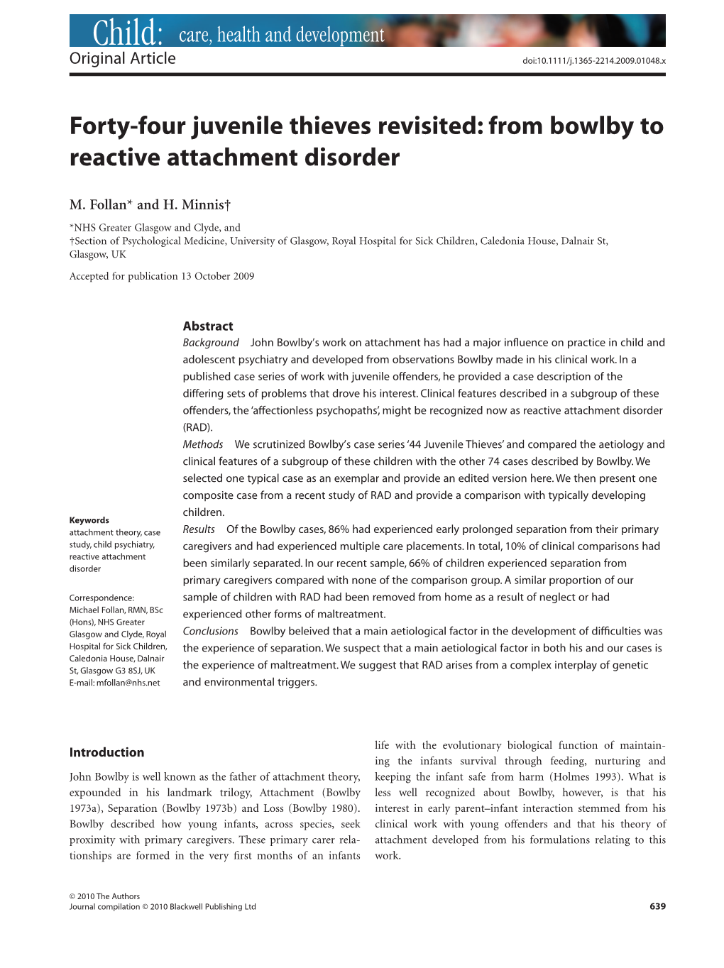 From Bowlby to Reactive Attachment Disorder