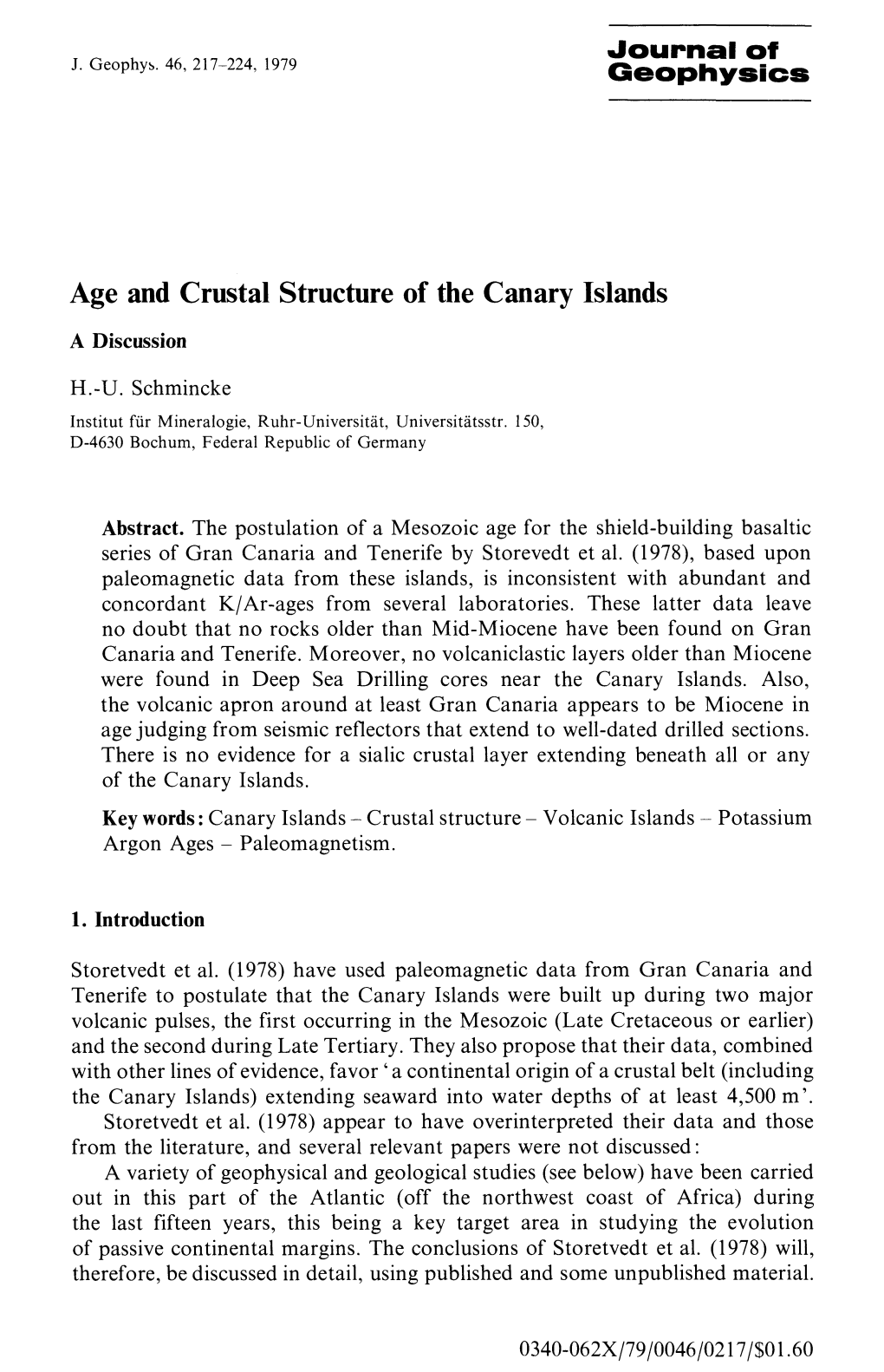 Age and Crustal Structure of the Canary Islands