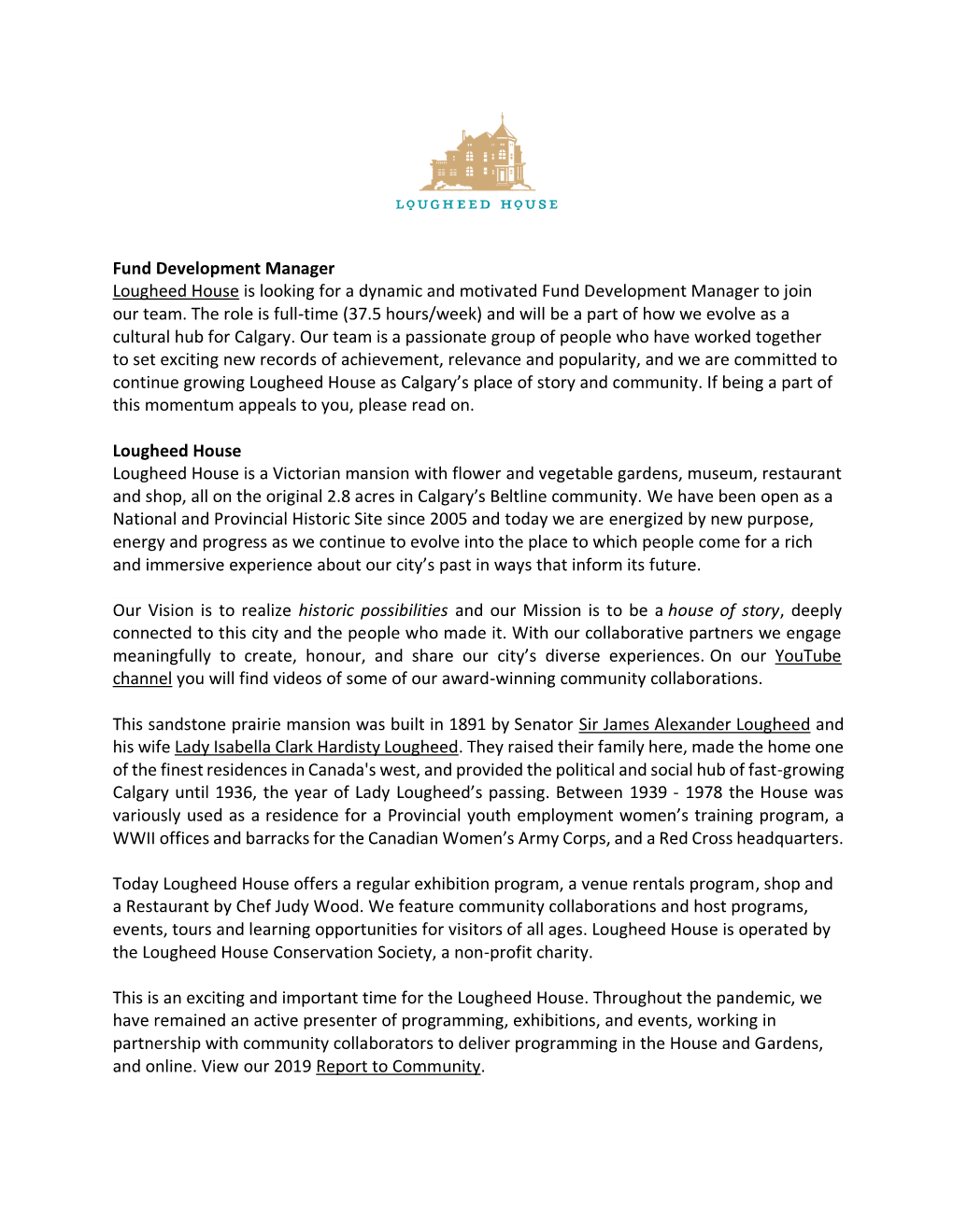 Lougheed House Fund Development Manager
