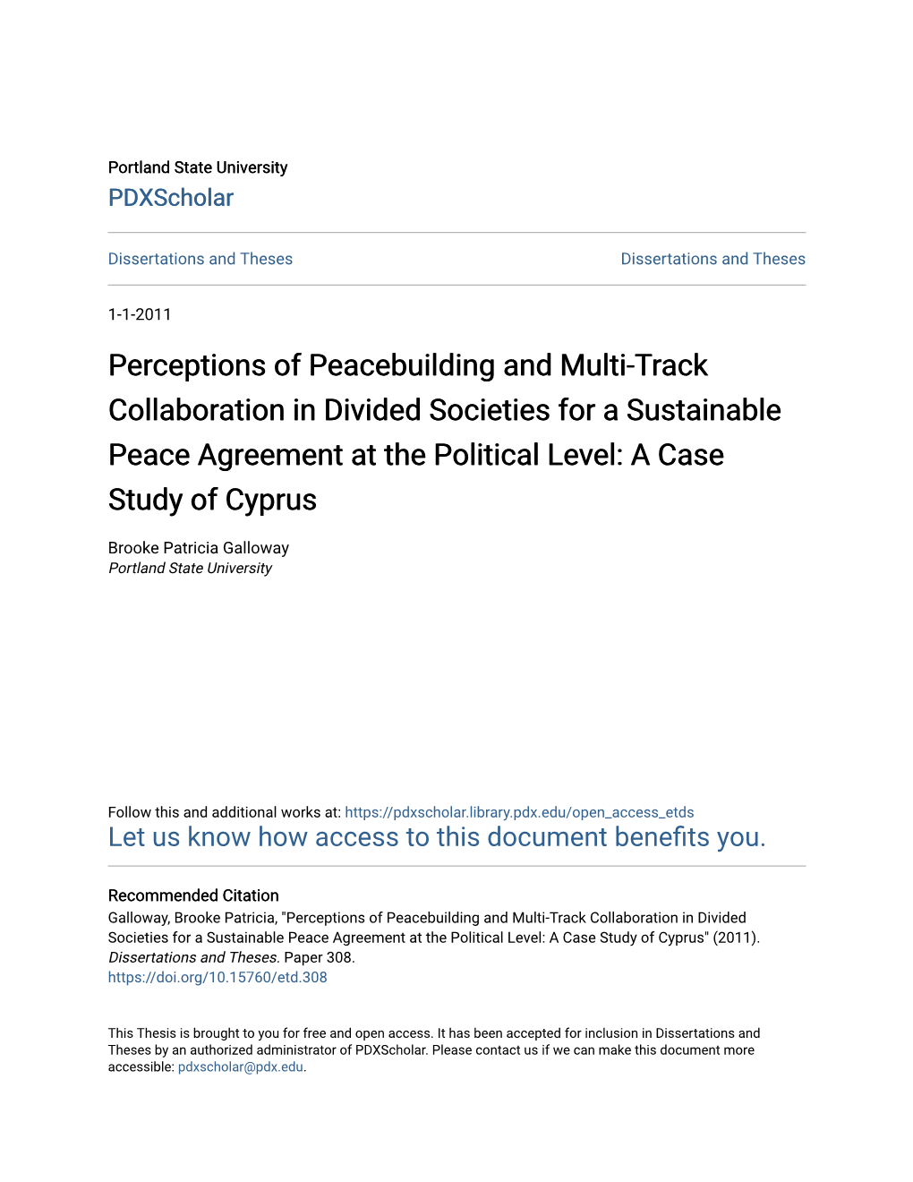 Perceptions of Peacebuilding and Multi-Track Collaboration in Divided Societies for a Sustainable Peace Agreement at the Political Level: a Case Study of Cyprus