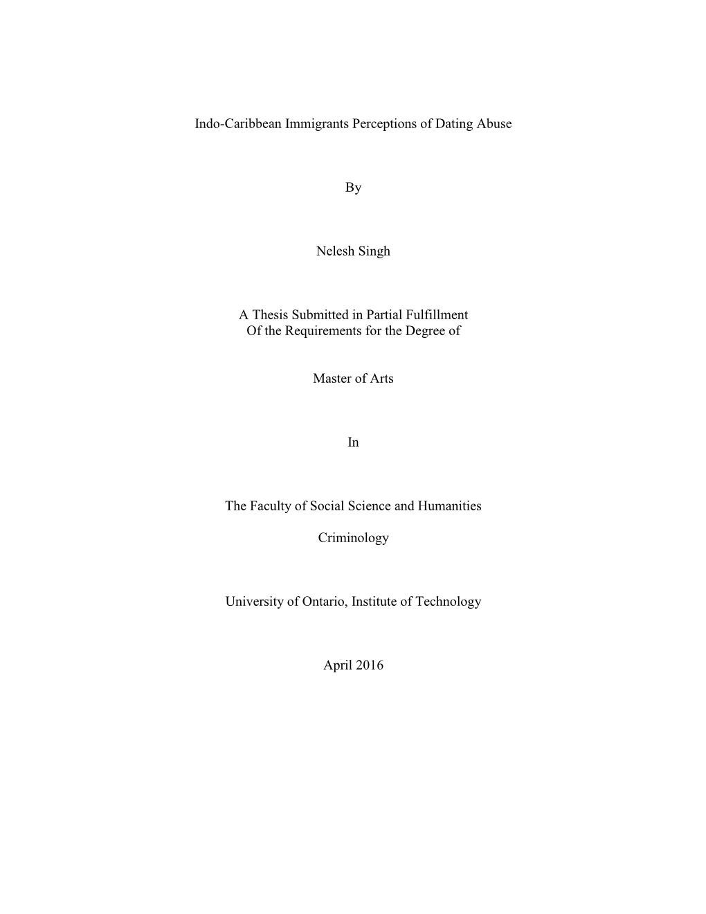 Indo-Caribbean Immigrants Perceptions of Dating Abuse By