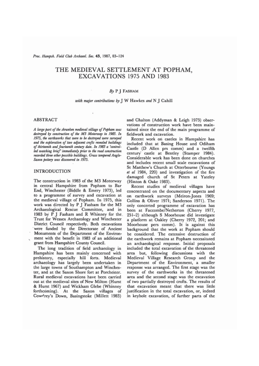 The Medieval Settlement at Popham, Excavations 1975 and 1983