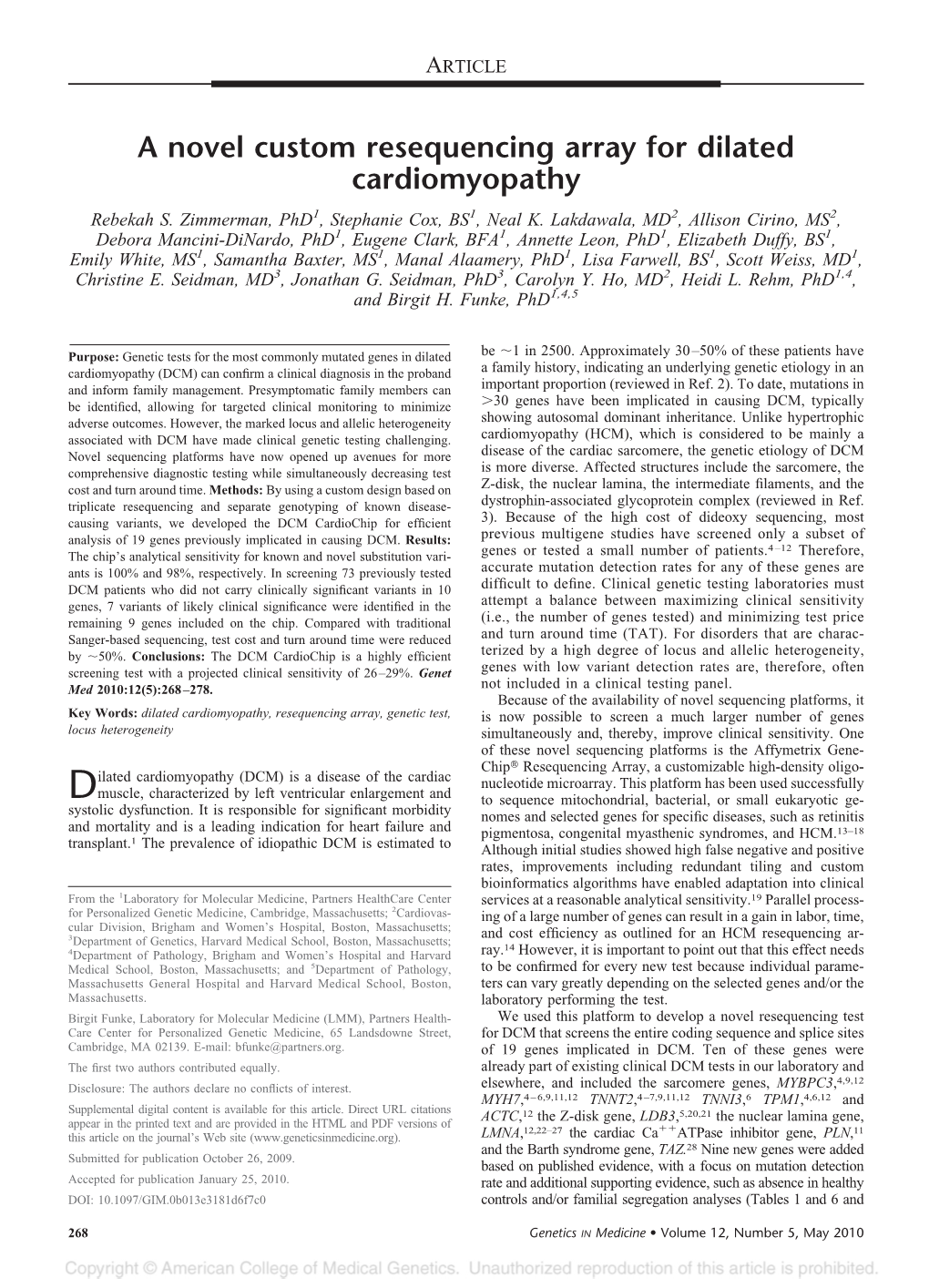 A Novel Custom Resequencing Array for Dilated Cardiomyopathy Rebekah S