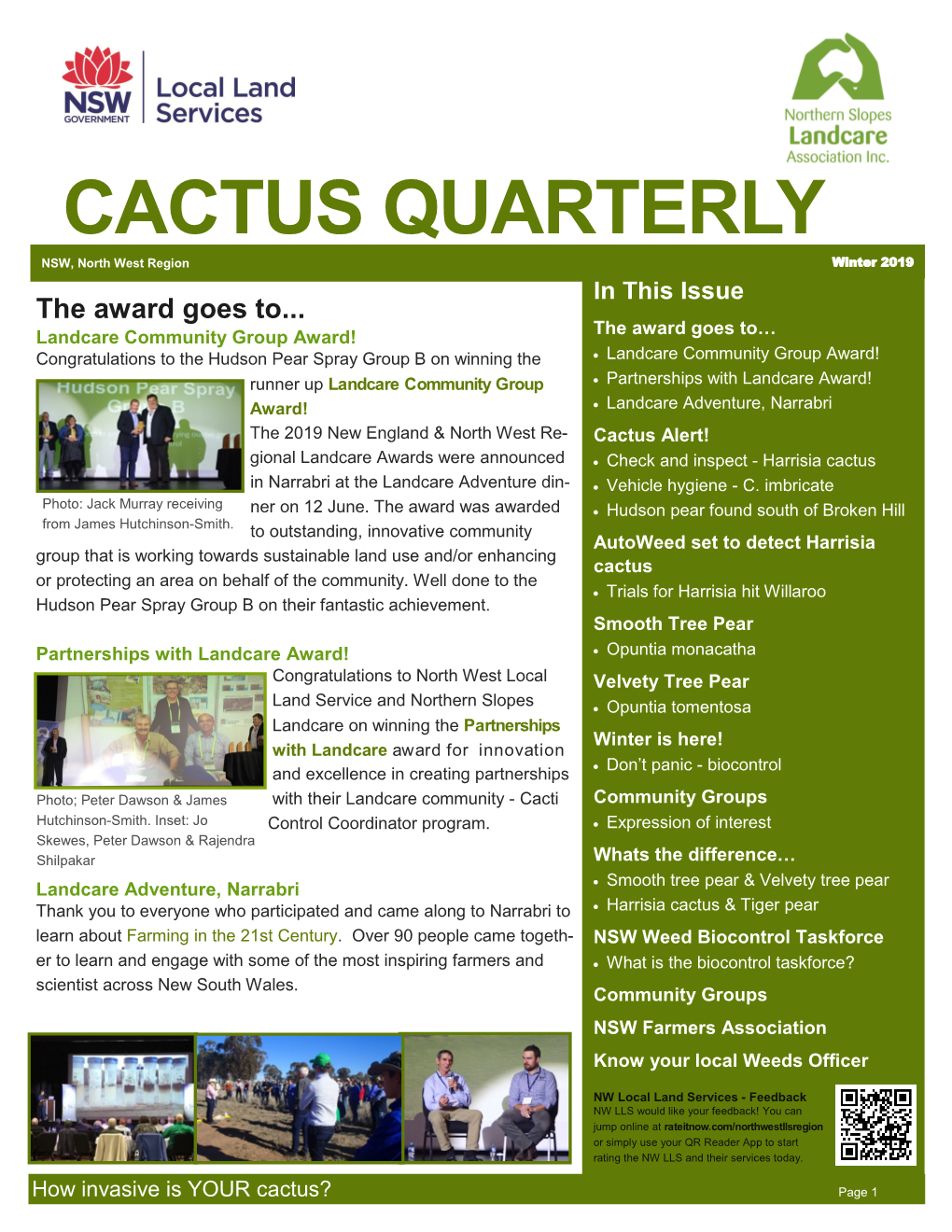 CACTUS QUARTERLY NSW, North West Region Winter 2019 in This Issue the Award Goes To
