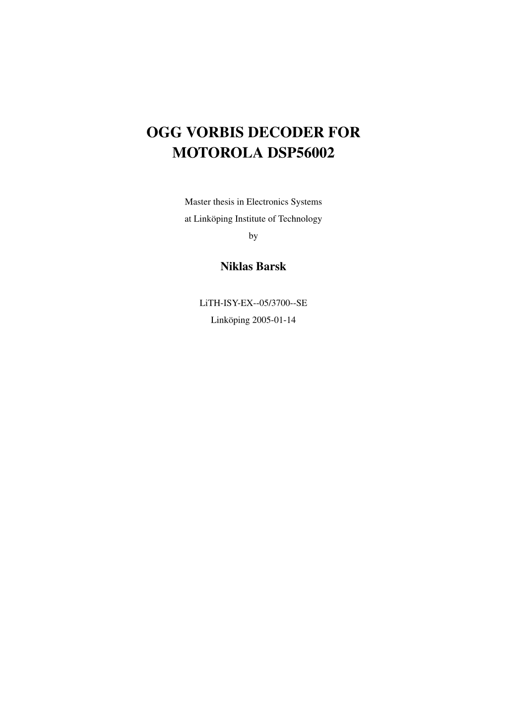 Ogg Vorbis Decoder for Motorola Dsp56002
