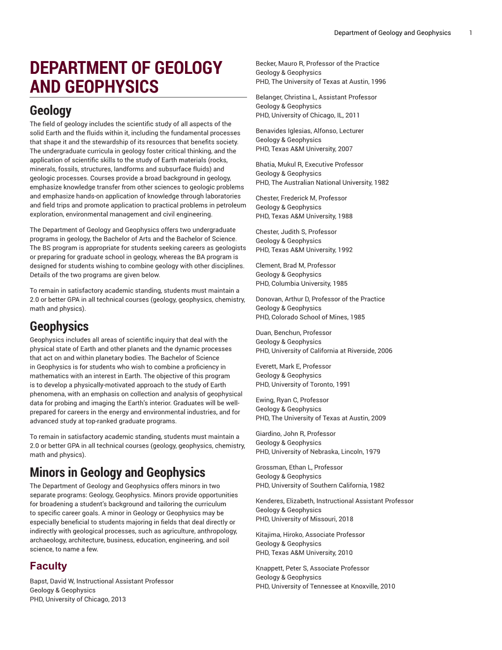 Department of Geology and Geophysics 1