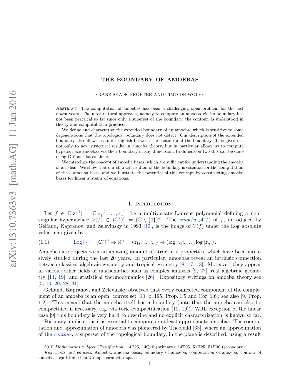 THE BOUNDARY of AMOEBAS 3 Intersection of Its ﬁber Fw and the Variety V(F) Belongs to the Set S(F)