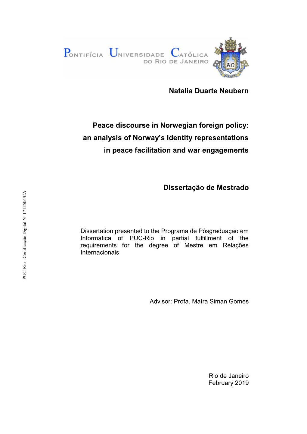 An Analysis of Norway's Identity Representations in Peace