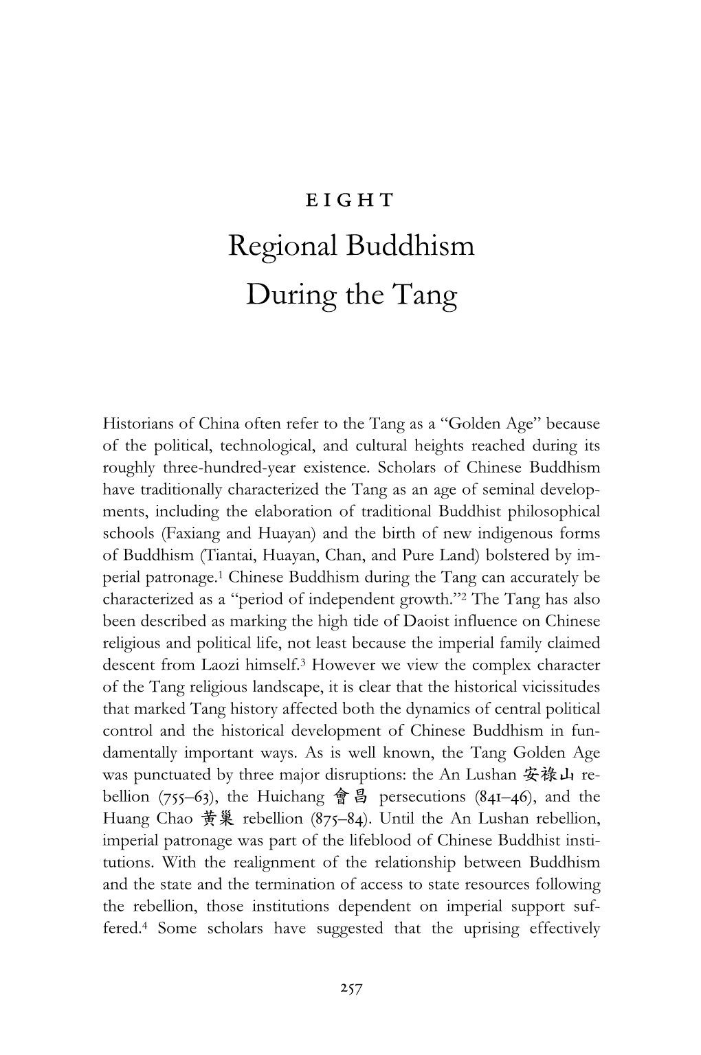 Regional Buddhism During the Tang