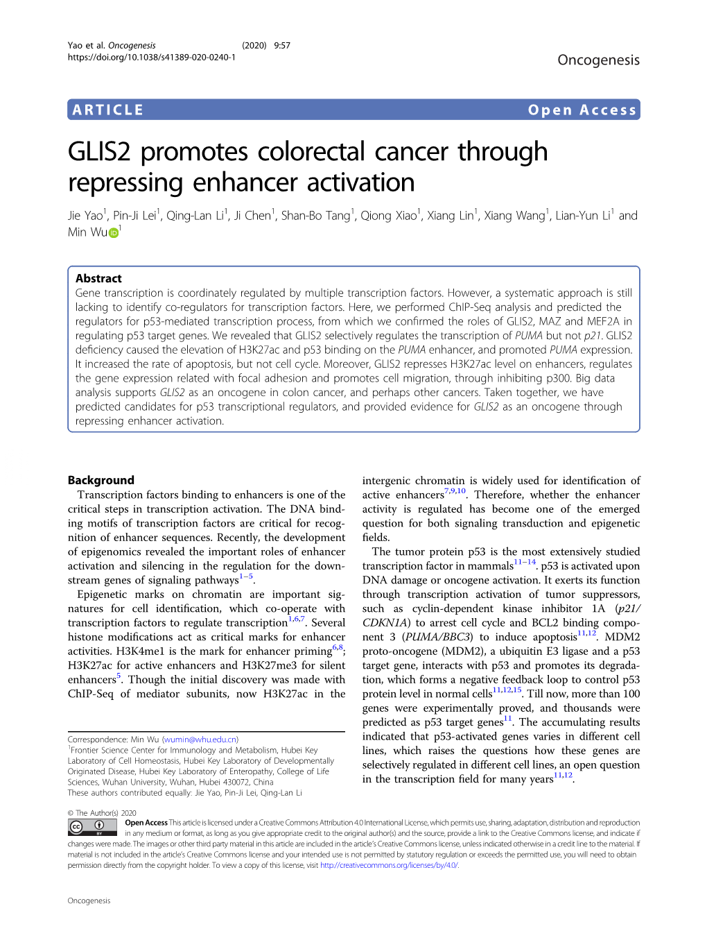 GLIS2 Promotes Colorectal Cancer Through Repressing Enhancer