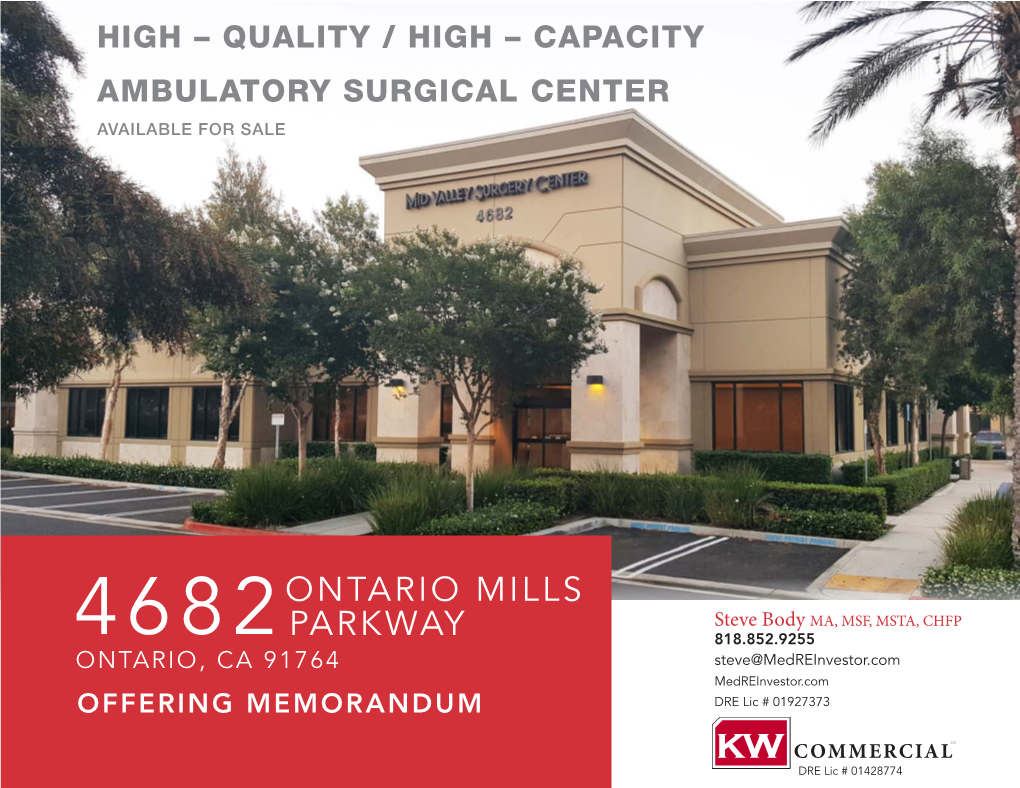 Quality / High – Capacity Ambulatory Surgical Center Available for Sale