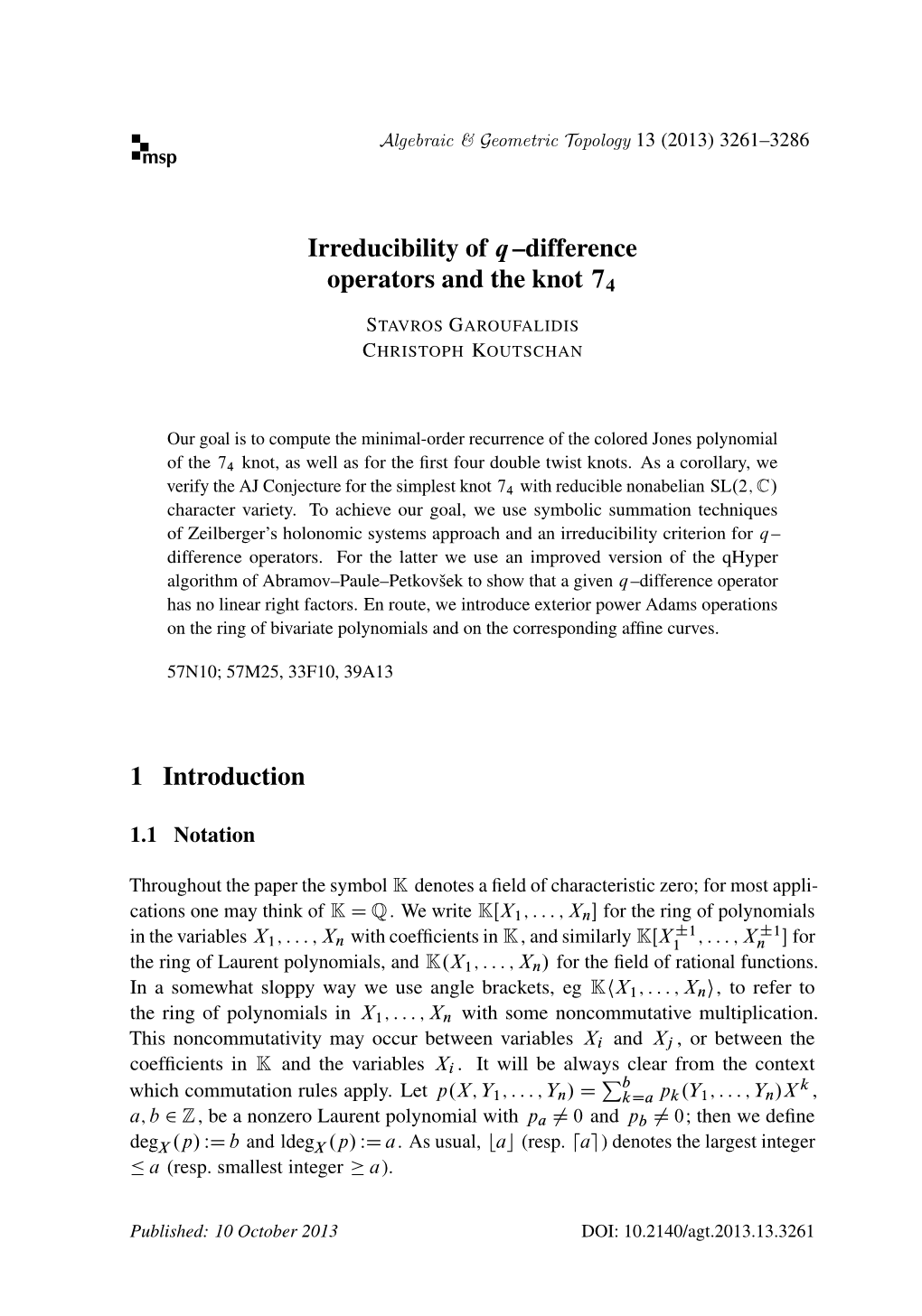 Difference Operators and the Knot 74