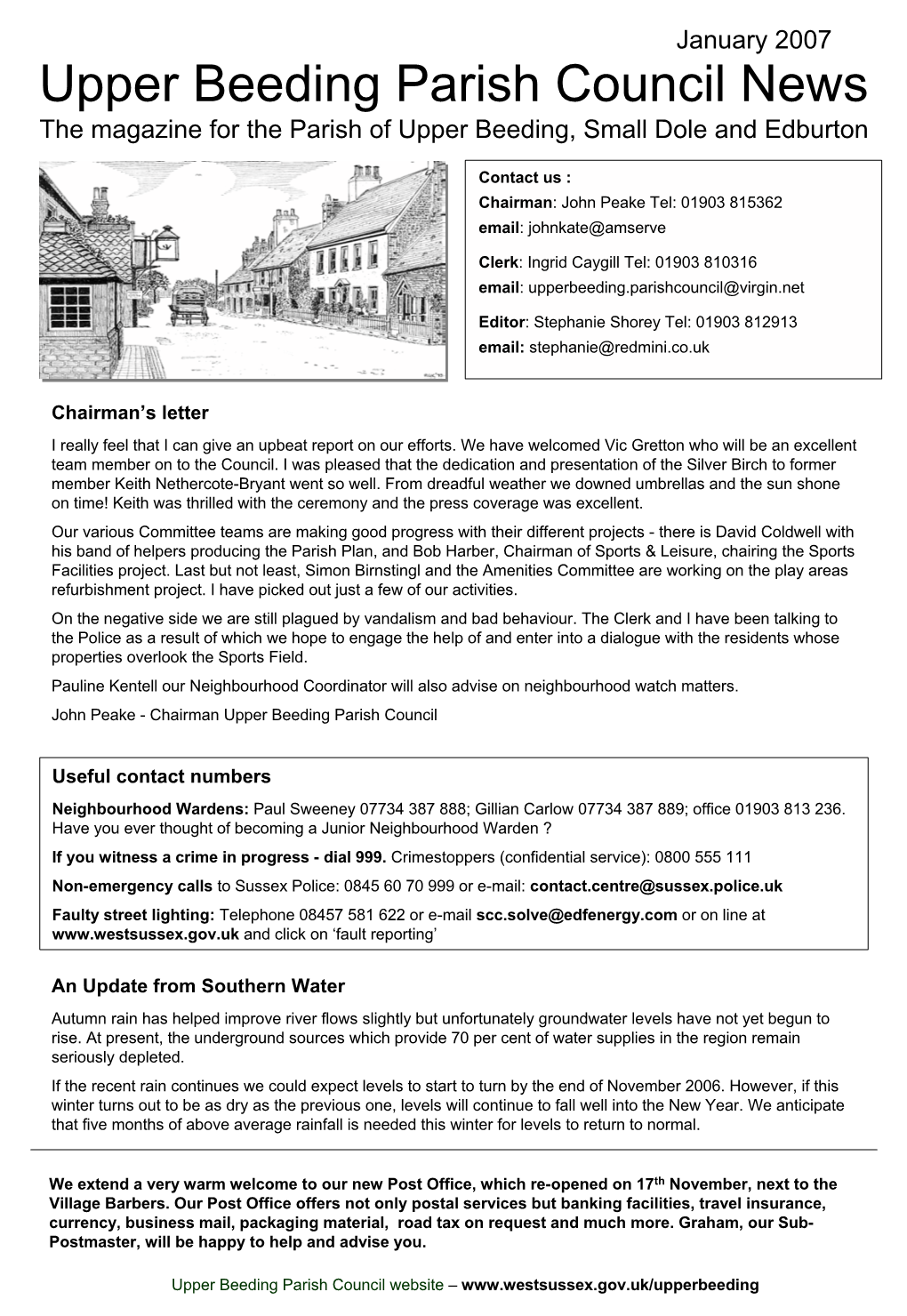 Upper Beeding Parish Council News the Magazine for the Parish of Upper Beeding, Small Dole and Edburton