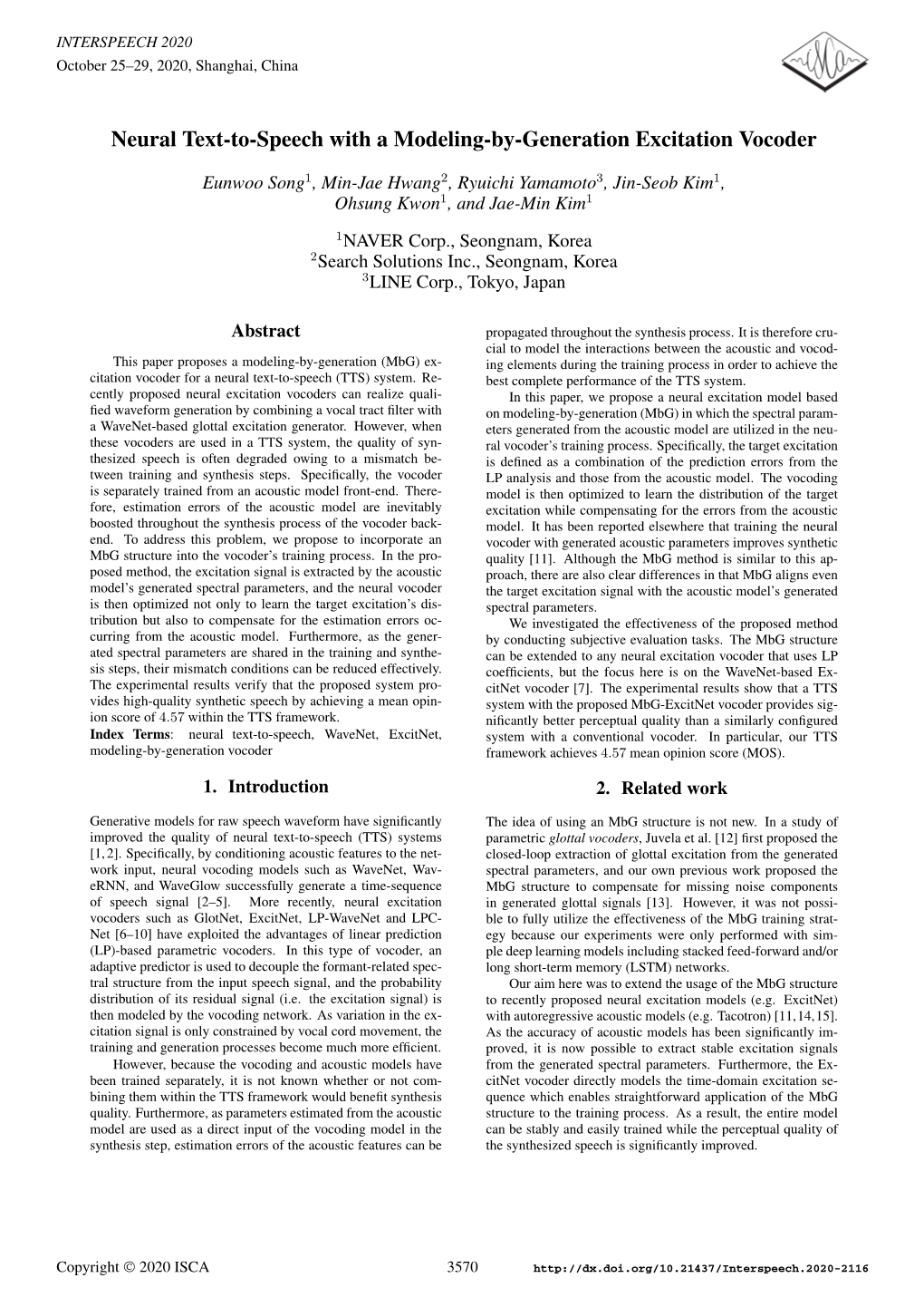 Neural Text-To-Speech with a Modeling-By-Generation Excitation Vocoder