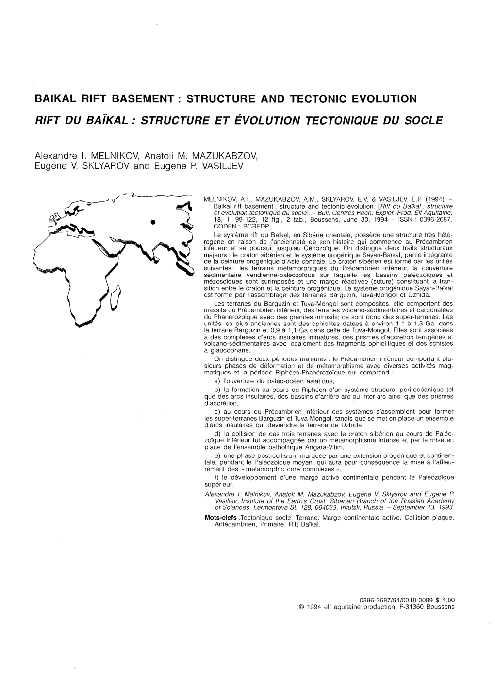 BAIKAL RIFT BASEMENT: STRUCTURE and TECTONIC EVOLUTION RIFT DU Baikal: STRUCTURE ET EVOLUTION TECTONIQUE DU SOCLE