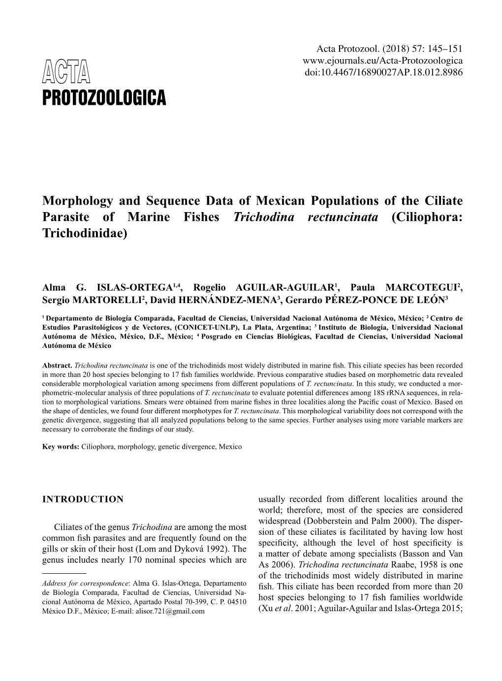 Protozoologica ACTA Doi:10.4467/16890027AP.18.012.8986 PROTOZOOLOGICA