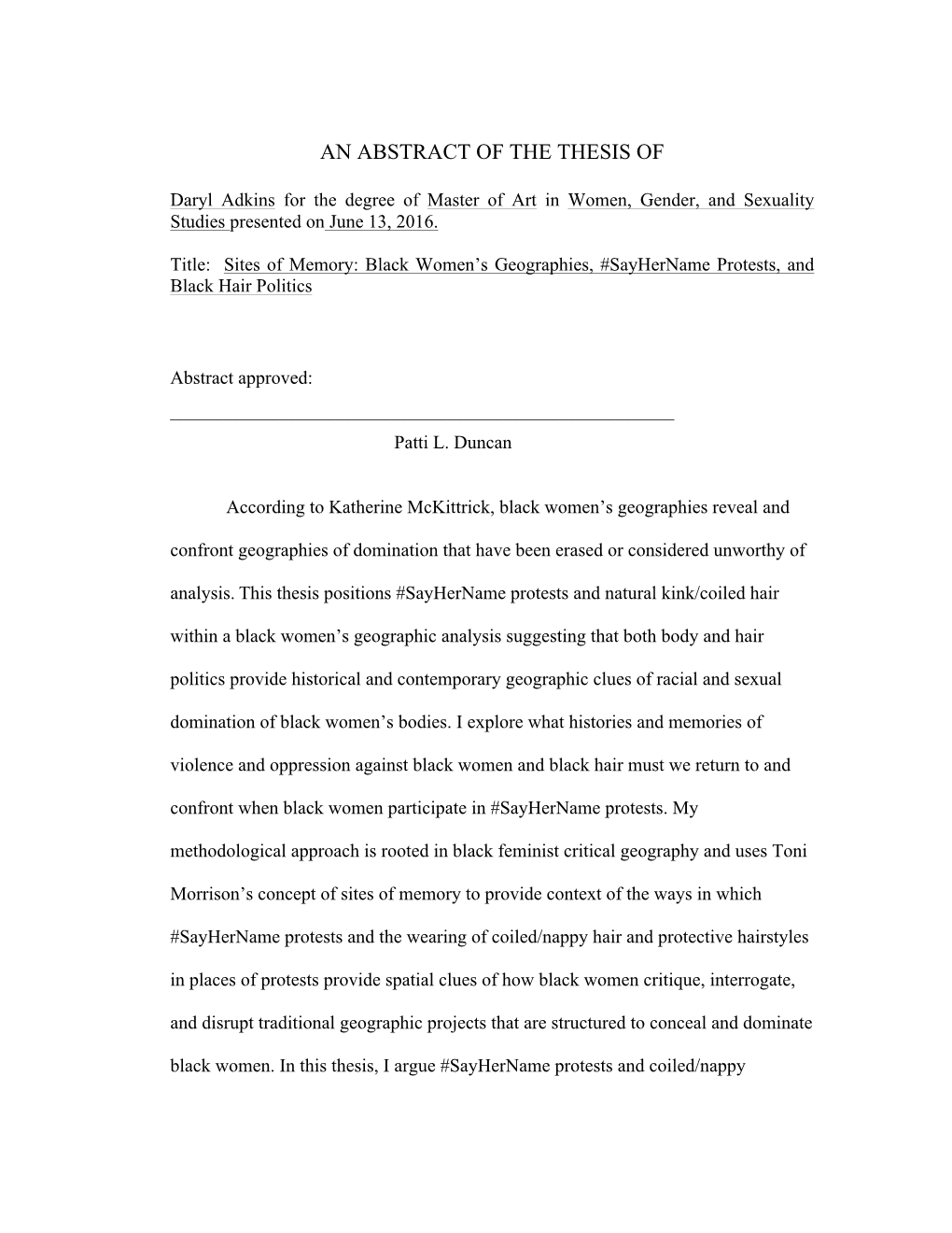 An Abstract of the Thesis Of