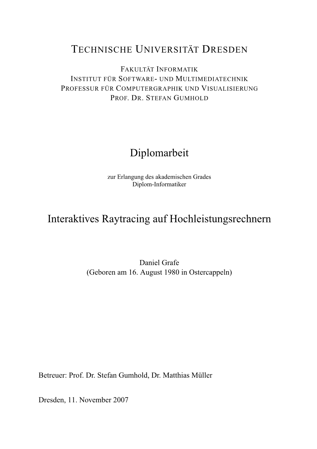 Diplomarbeit Interaktives Raytracing Auf Hochleistungsrechnern