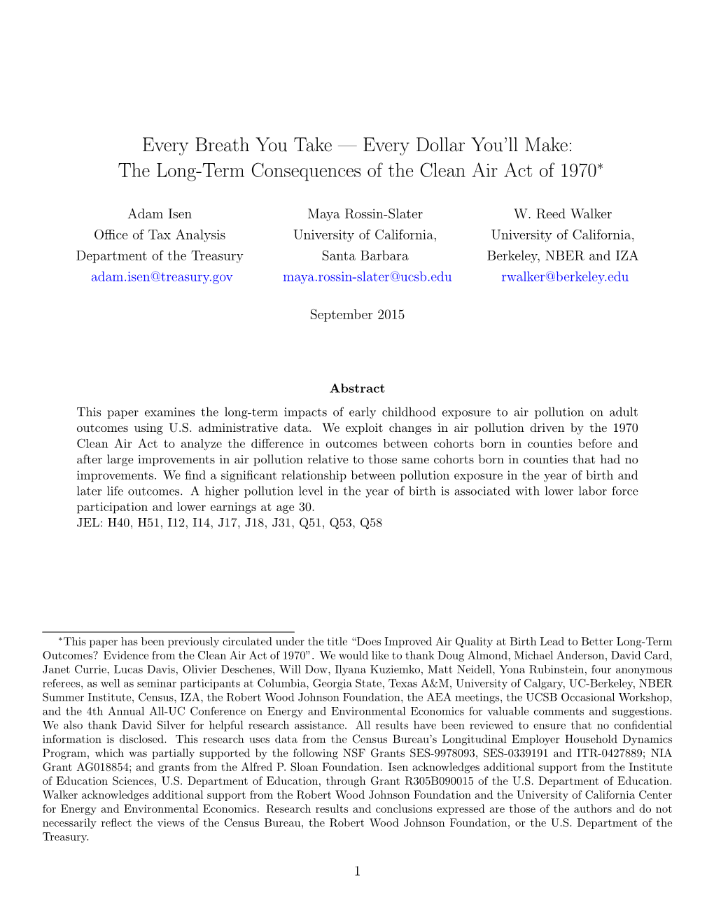 The Long-Term Consequences of the Clean Air Act of 1970∗