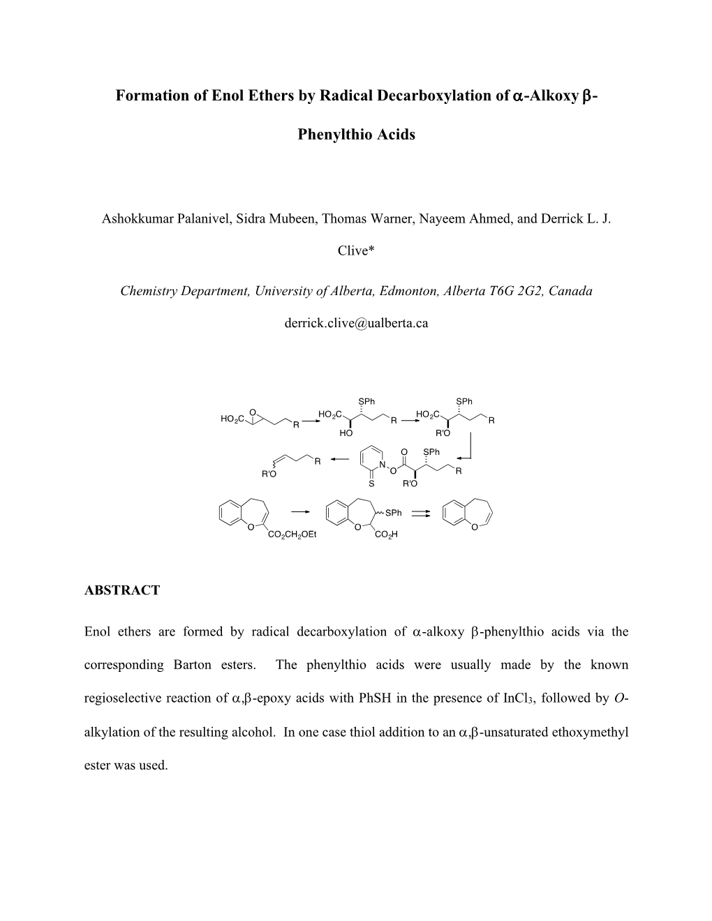 Formation of Enol Ethers by Radical Decarboxylation of Α-Alkoxy Β