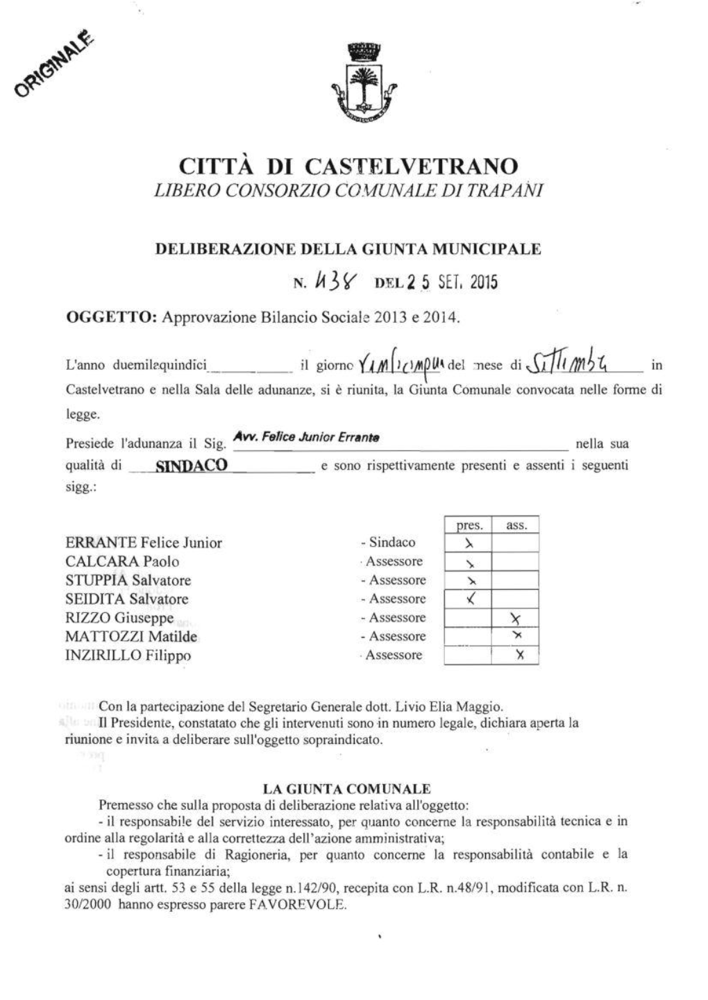 Città Di Castelvetrano Libero Consorzio Co/Jjunale Di Trapani