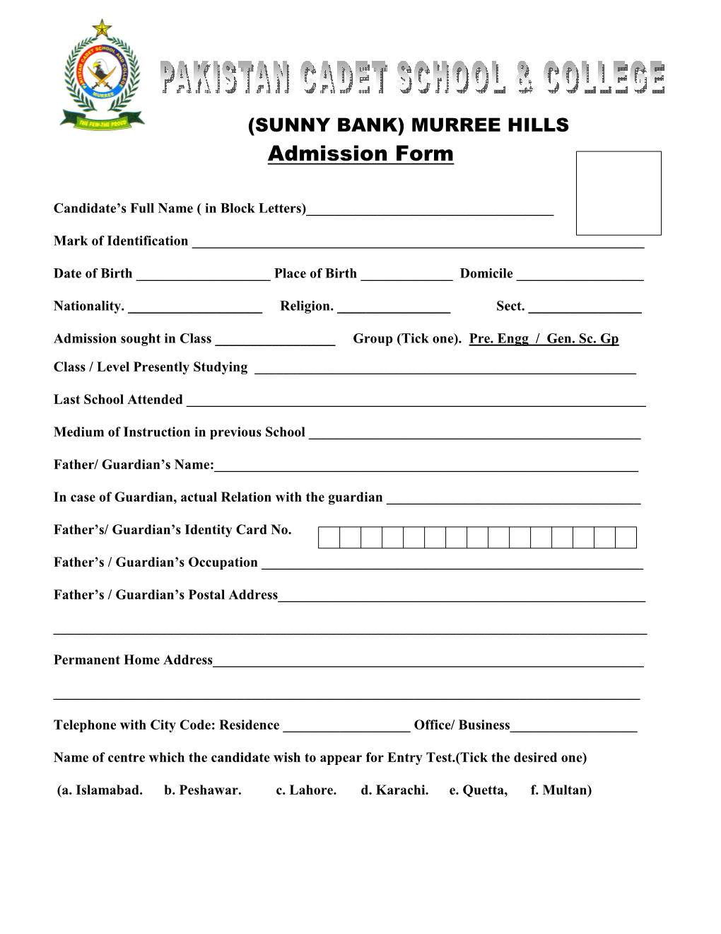 Admission Form