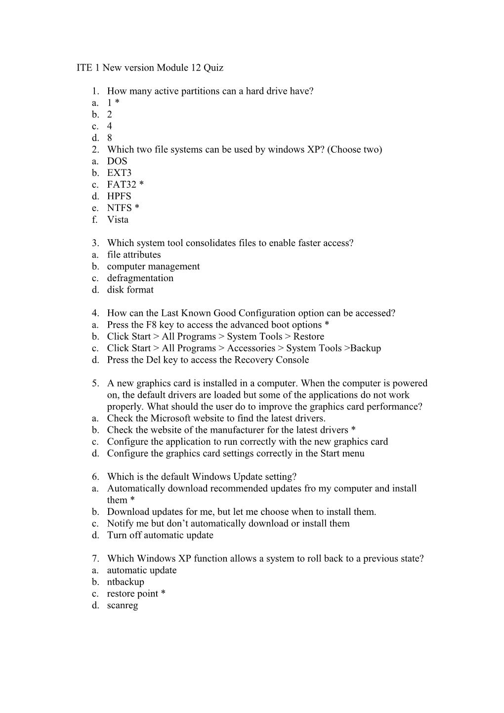 ITE 1 New Version Module 12 Quiz