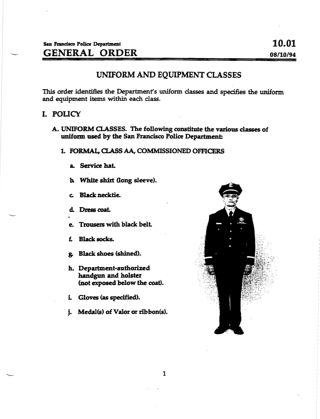 DGO10.01 "Uniform and Equipment Classes"