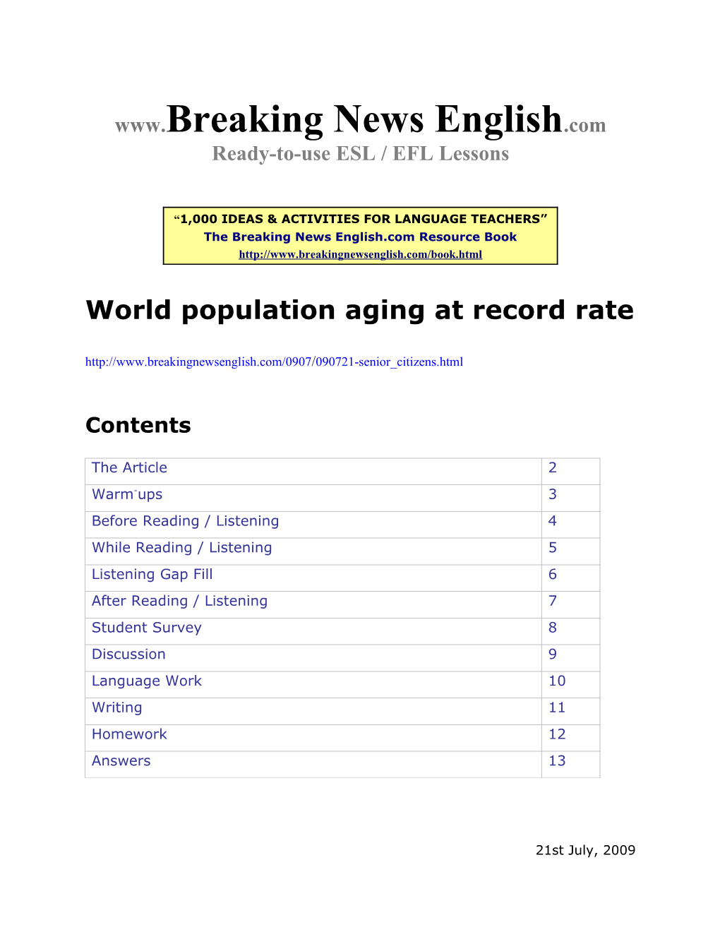 ESL Lesson: World Population Aging at Record Rate s1