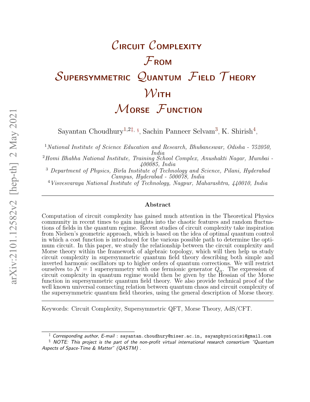 Circuit Complexity from Supersymmetric Quantum Field T Heory with Morse