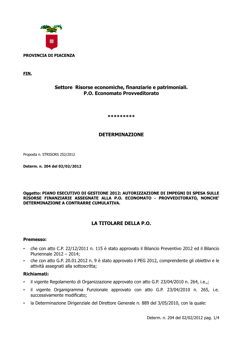 Settore Risorse Economiche, Finanziarie E Patrimoniali