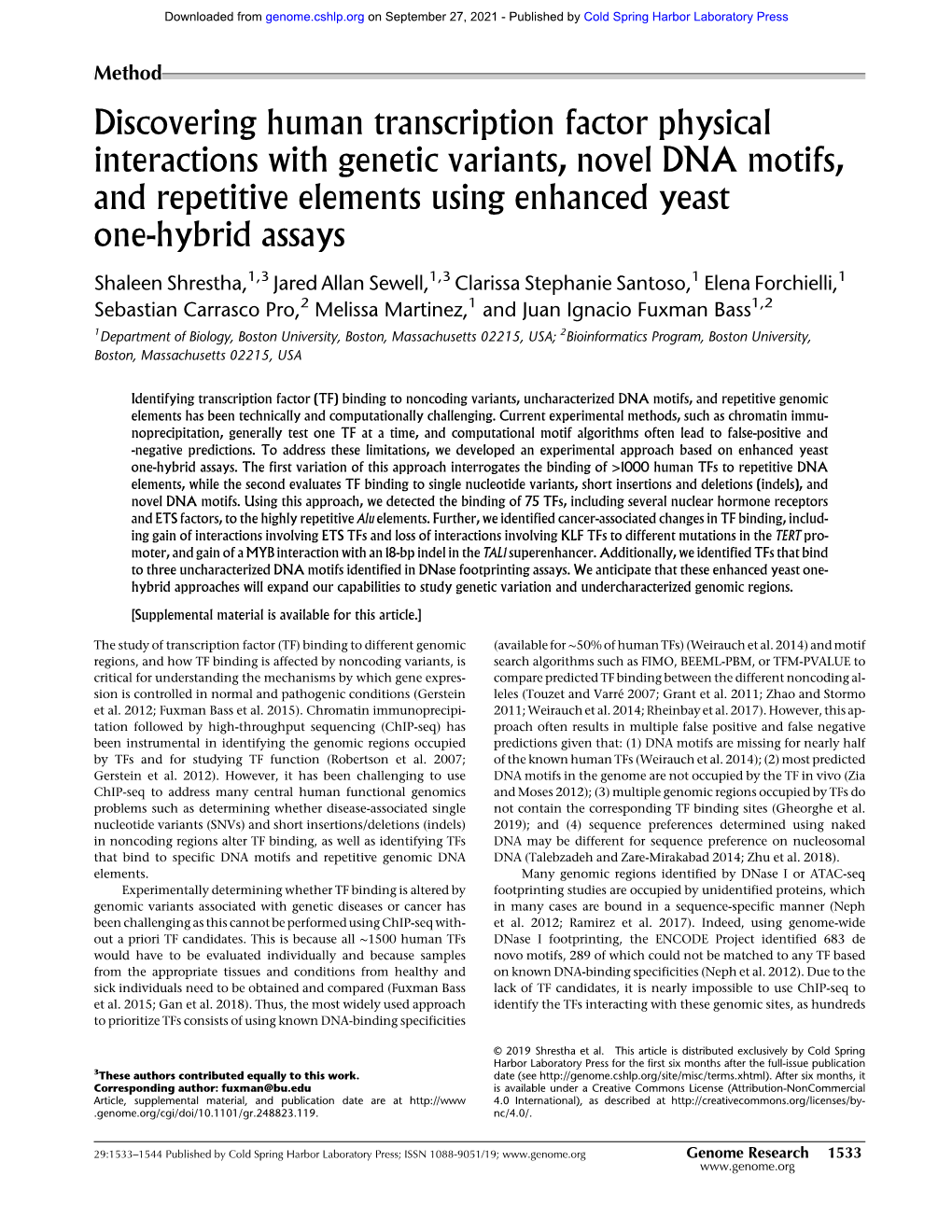 Discovering Human Transcription Factor Physical Interactions with Genetic Variants, Novel DNA Motifs, and Repetitive Elements Using Enhanced Yeast One-Hybrid Assays