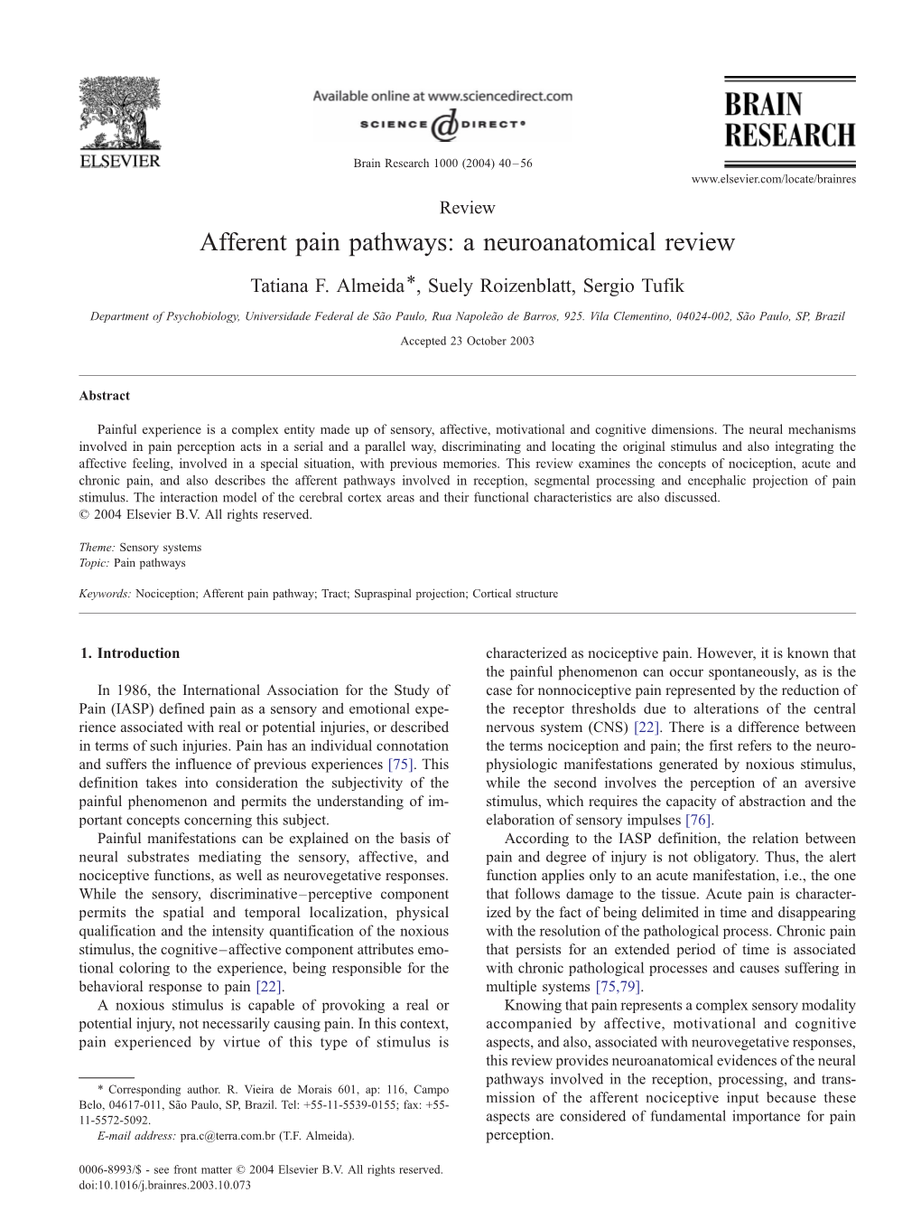 Afferent Pain Pathways: a Neuroanatomical Review