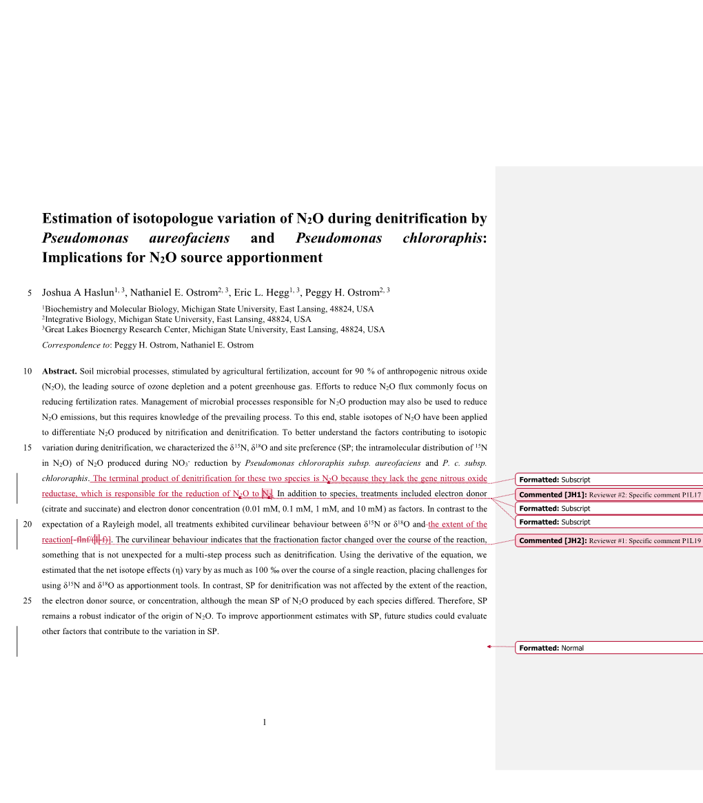 Estimation of Isotopologue Variation of N2O During Denitrification By