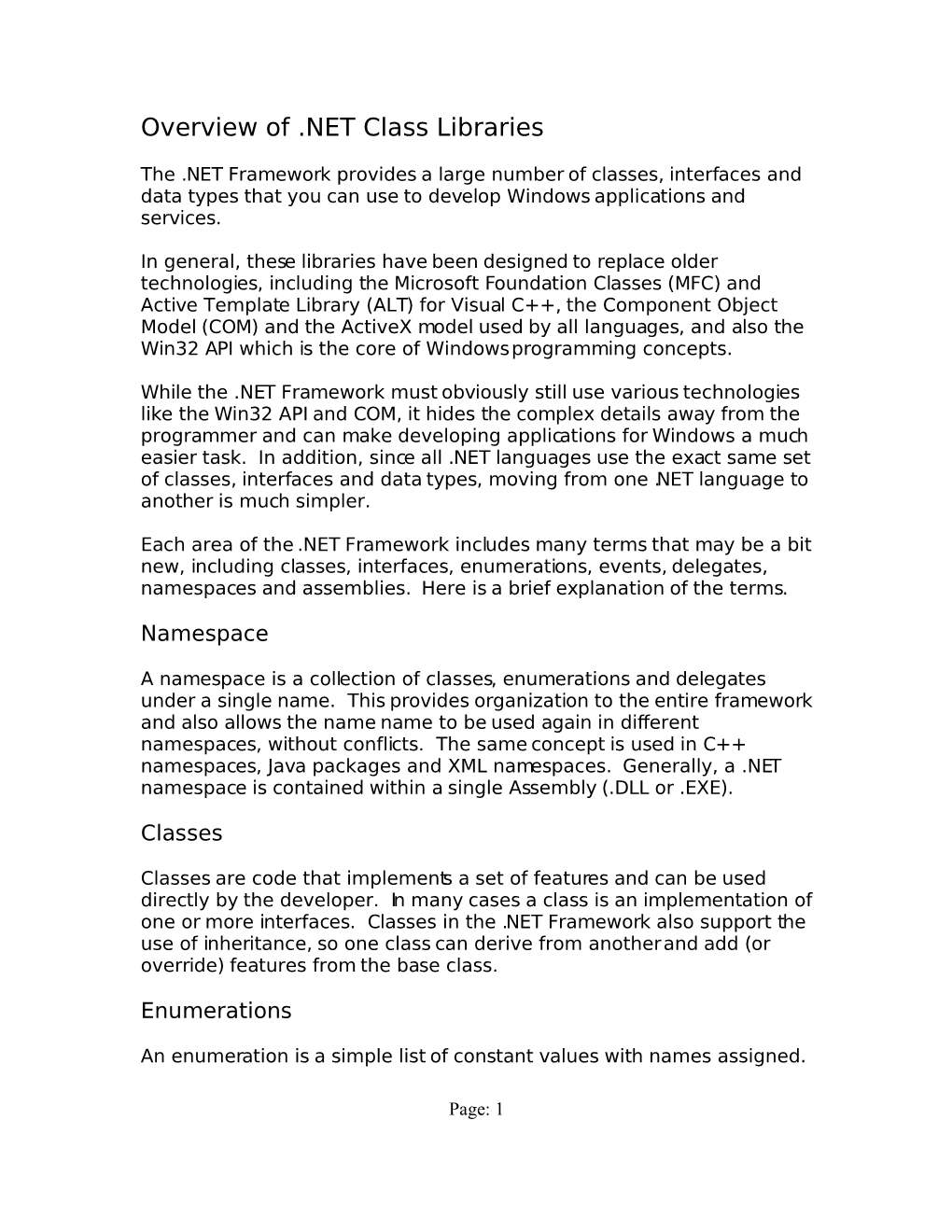 Overview of .NET Class Libraries