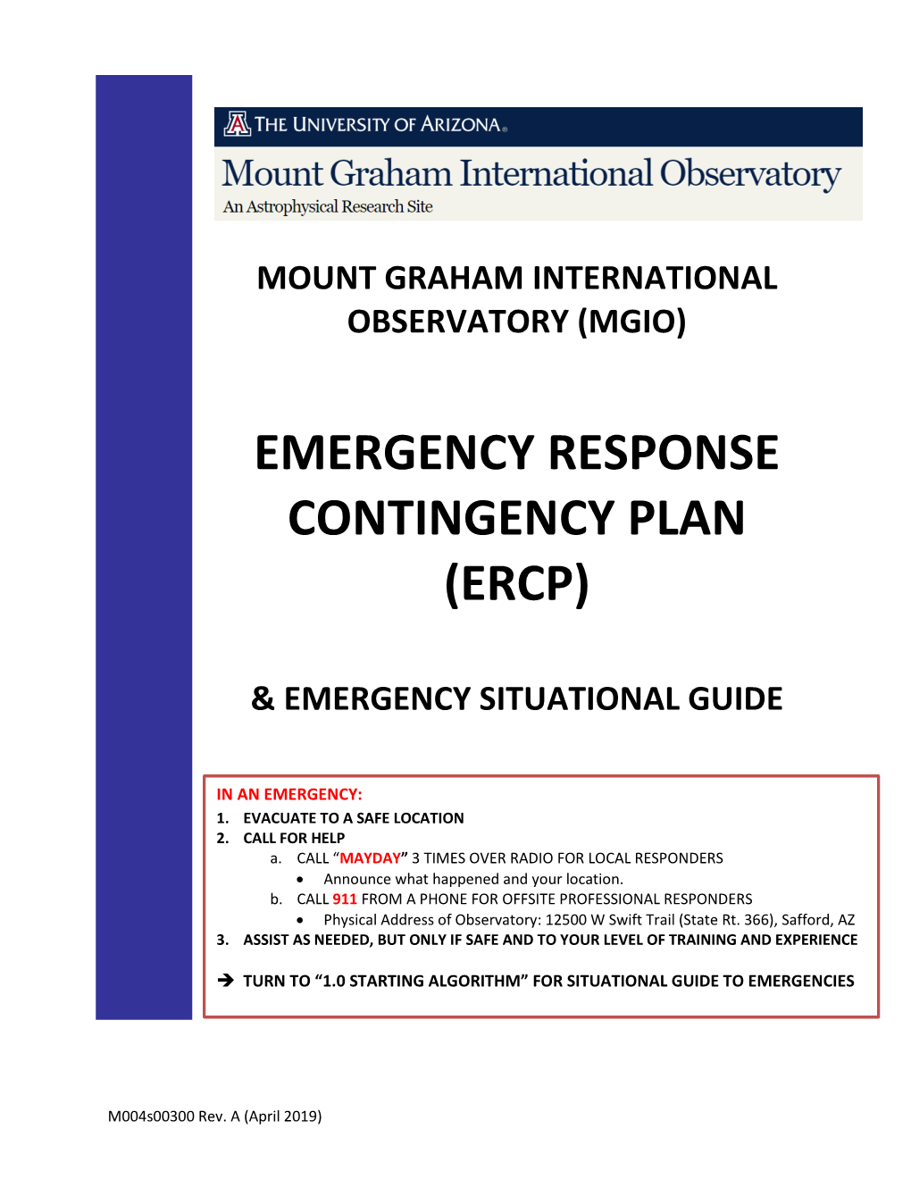 Emergency Response Contingency Plan (Ercp)