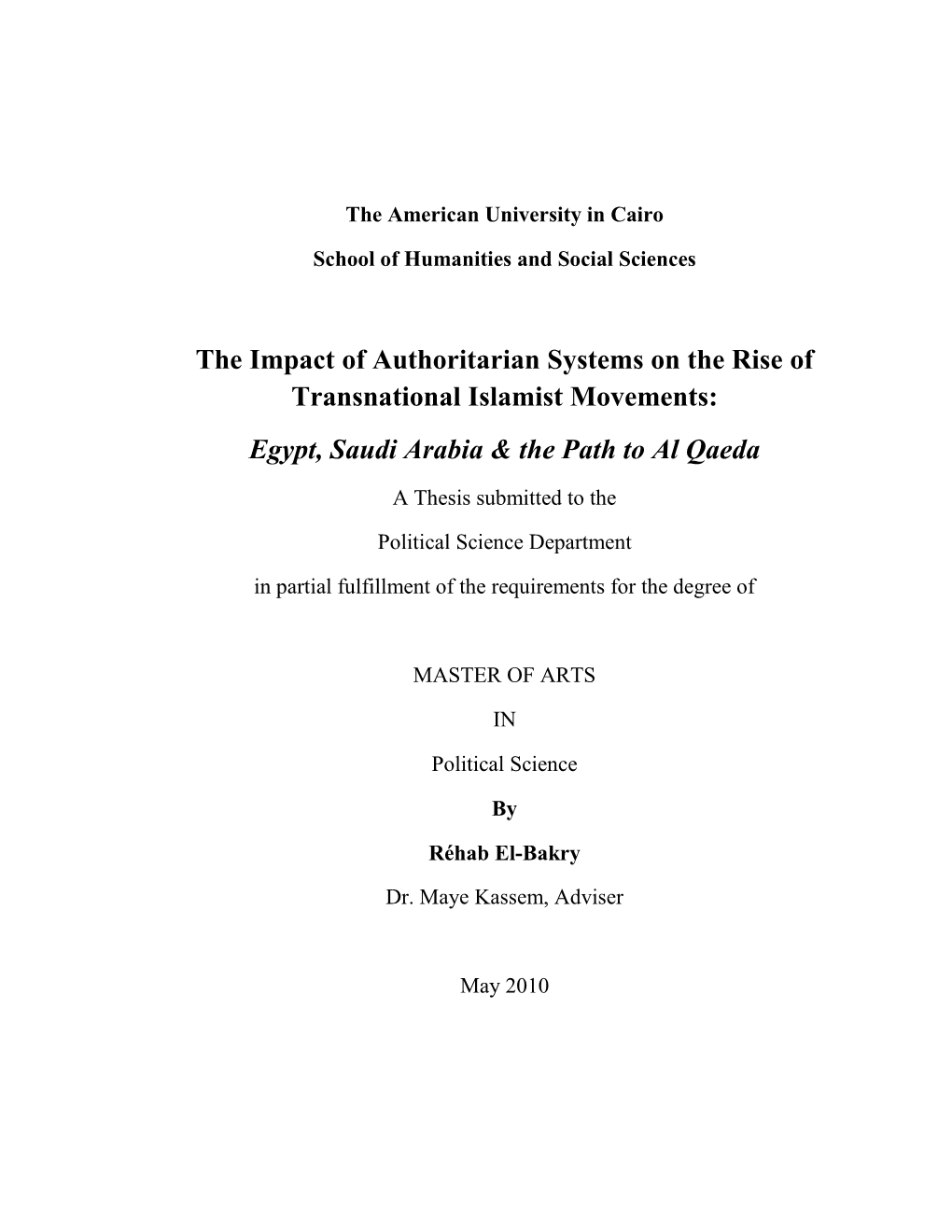 The Impact of Authoritarian Systems on the Rise of Transnational Islamist Movements