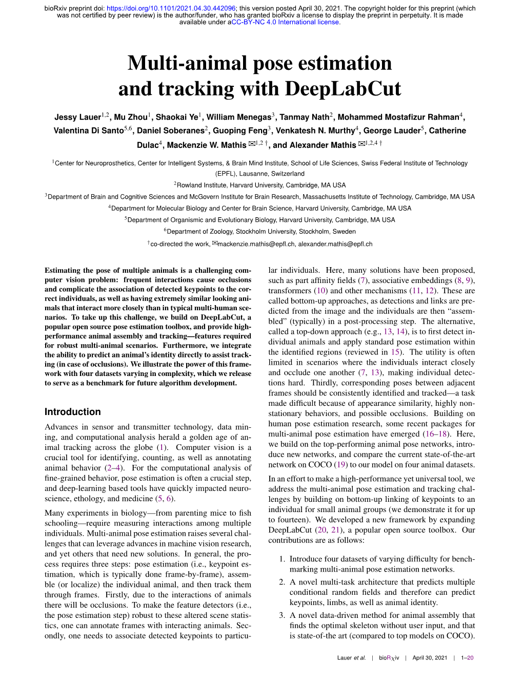 Multi-Animal Pose Estimation and Tracking with Deeplabcut